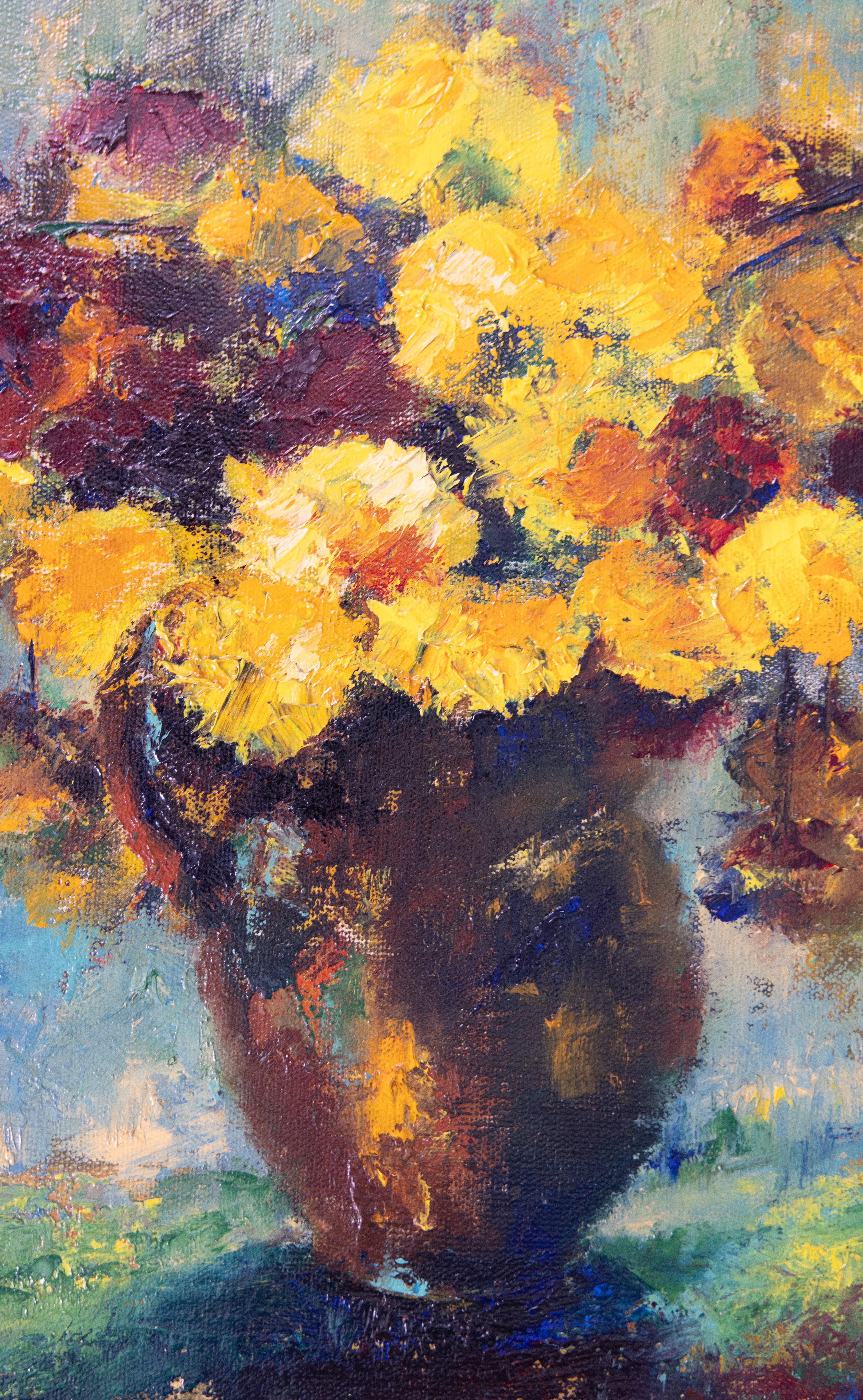 Mid-Century French Impressionist Floral Still Life Oil Painting In Good Condition In Pearland, TX