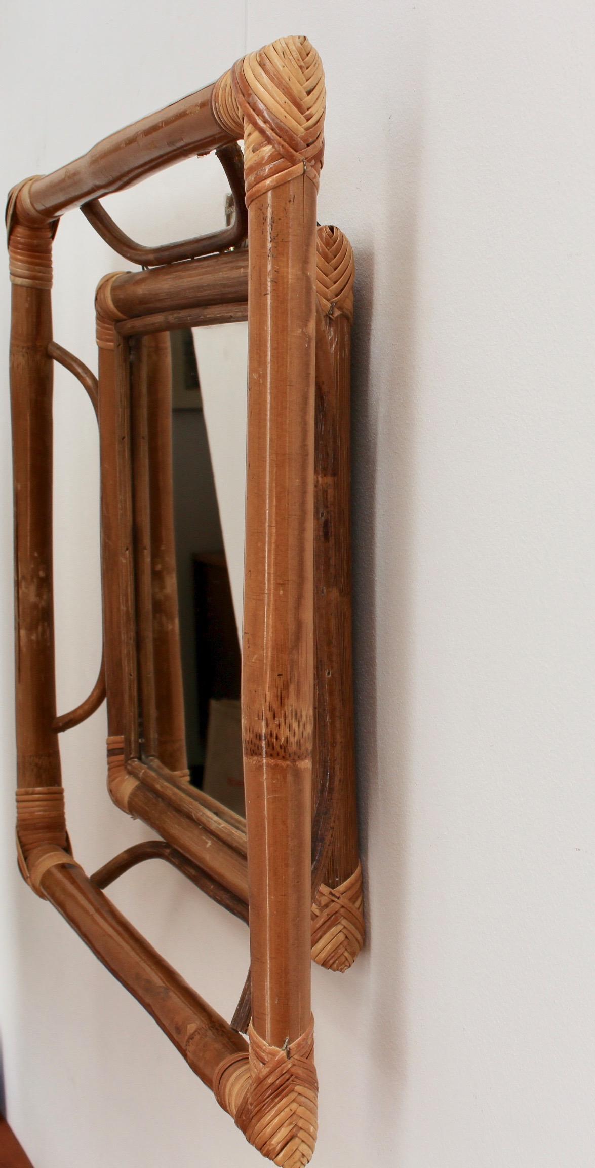 Midcentury French Indochine-Style Bamboo and Rattan Wall Mirror, circa 1960s 5