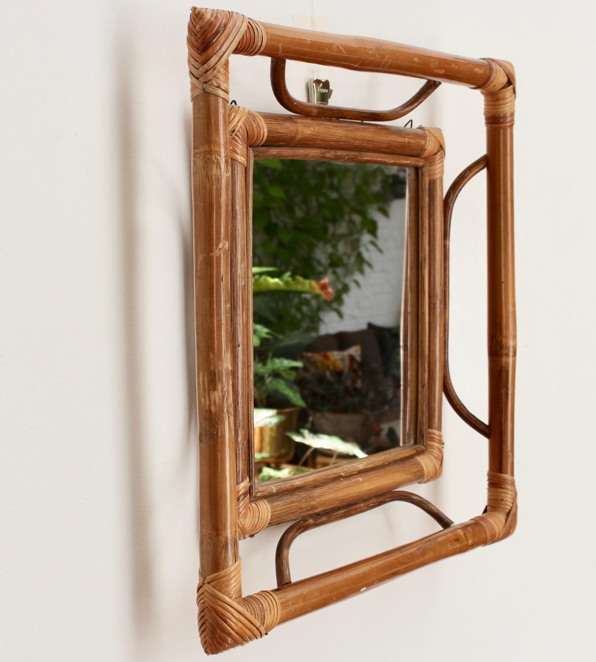 Midcentury French Indochine-Style Bamboo and Rattan Wall Mirror, circa 1960s 6
