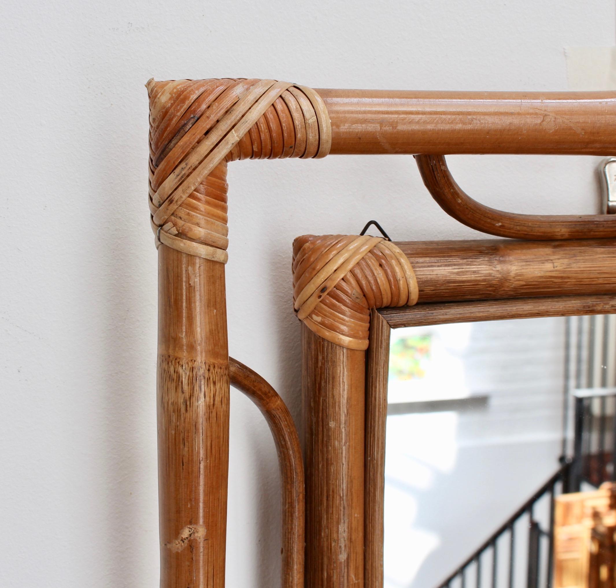 Midcentury French Indochine-Style Bamboo and Rattan Wall Mirror, circa 1960s 7