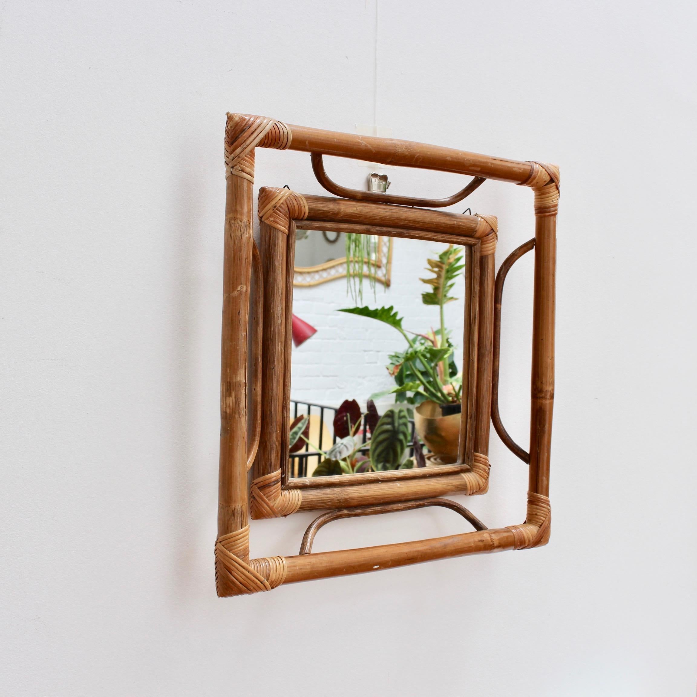 Mid-Century Modern Midcentury French Indochine-Style Bamboo and Rattan Wall Mirror, circa 1960s