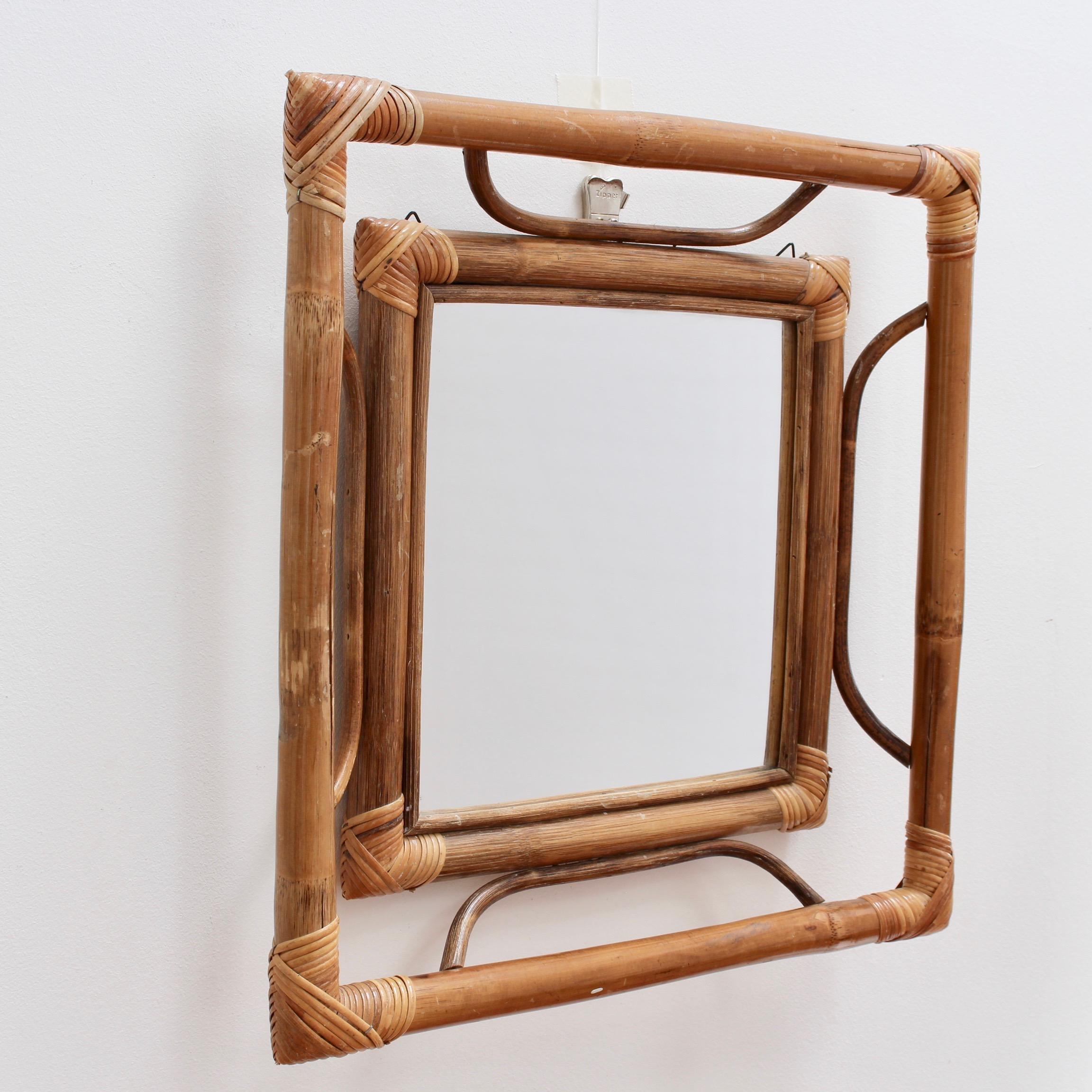 Midcentury French Indochine-Style Bamboo and Rattan Wall Mirror, circa 1960s In Fair Condition In London, GB