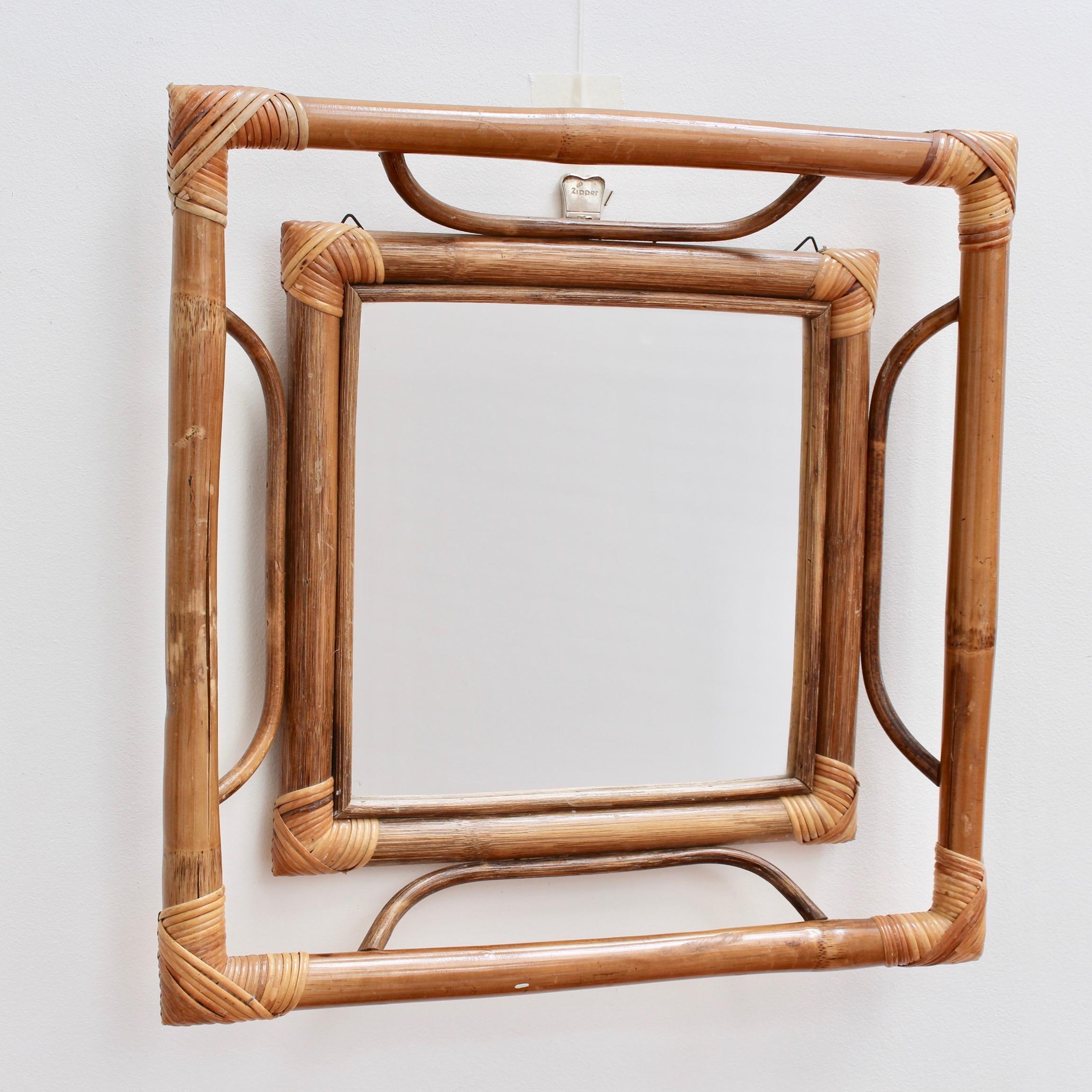 Mid-20th Century Midcentury French Indochine-Style Bamboo and Rattan Wall Mirror, circa 1960s