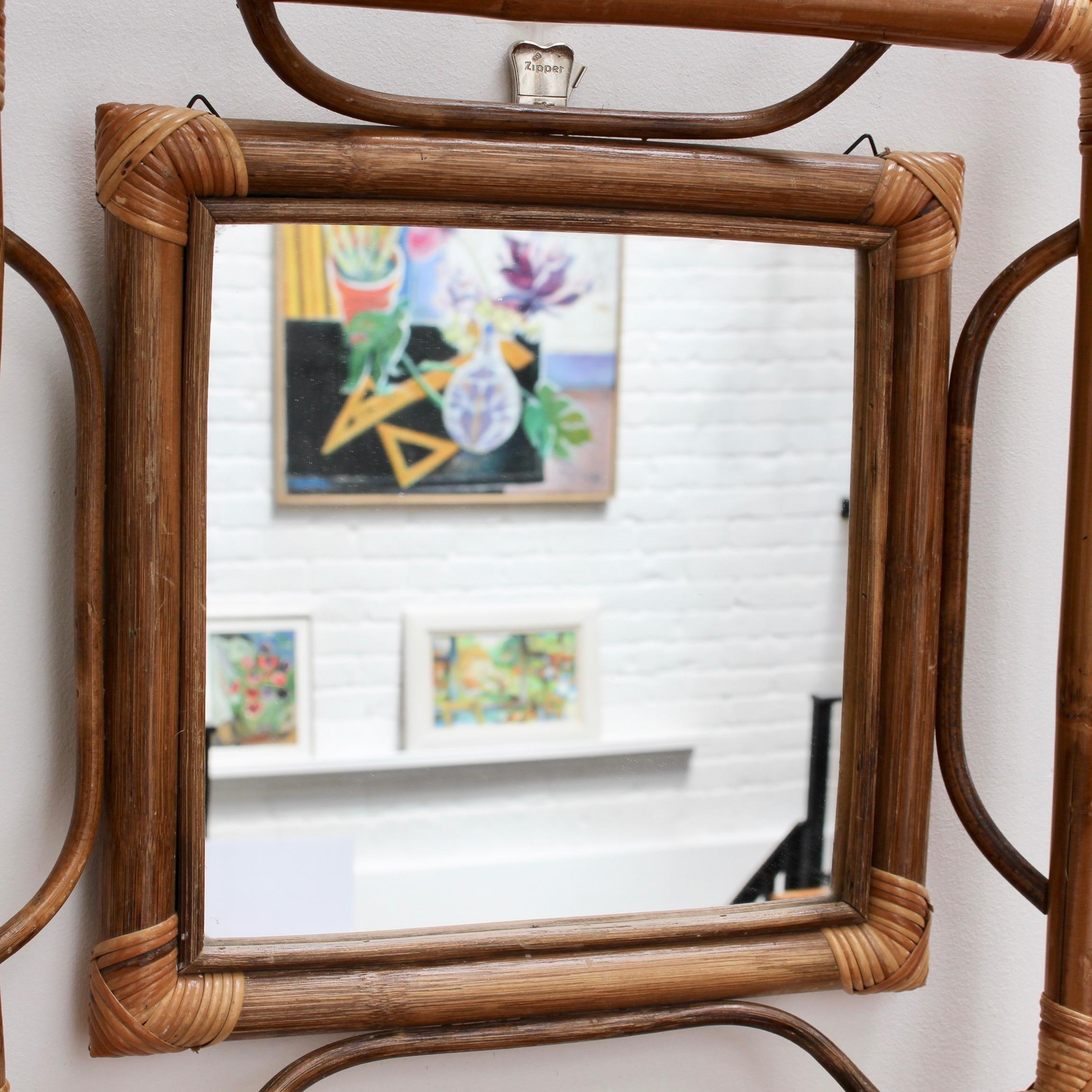 Midcentury French Indochine-Style Bamboo and Rattan Wall Mirror, circa 1960s 1