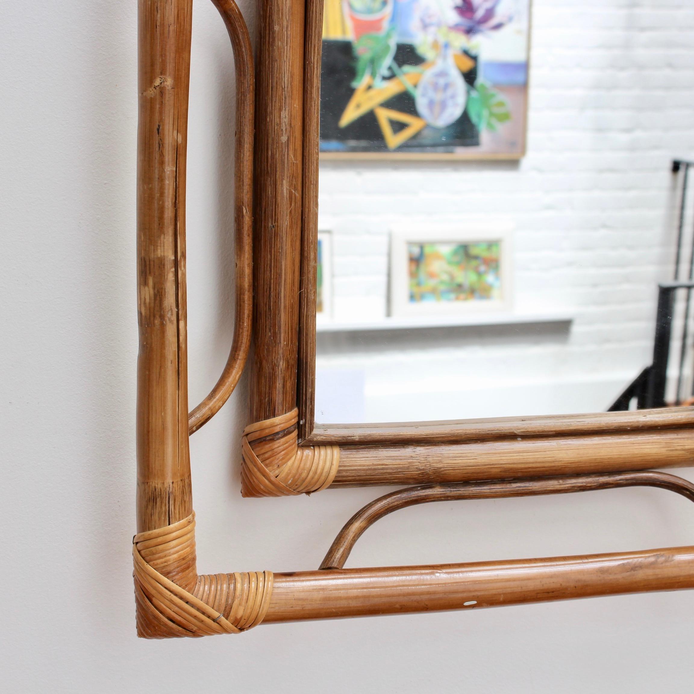 Midcentury French Indochine-Style Bamboo and Rattan Wall Mirror, circa 1960s 2