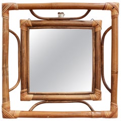 Midcentury French Indochine-Style Bamboo and Rattan Wall Mirror, circa 1960s