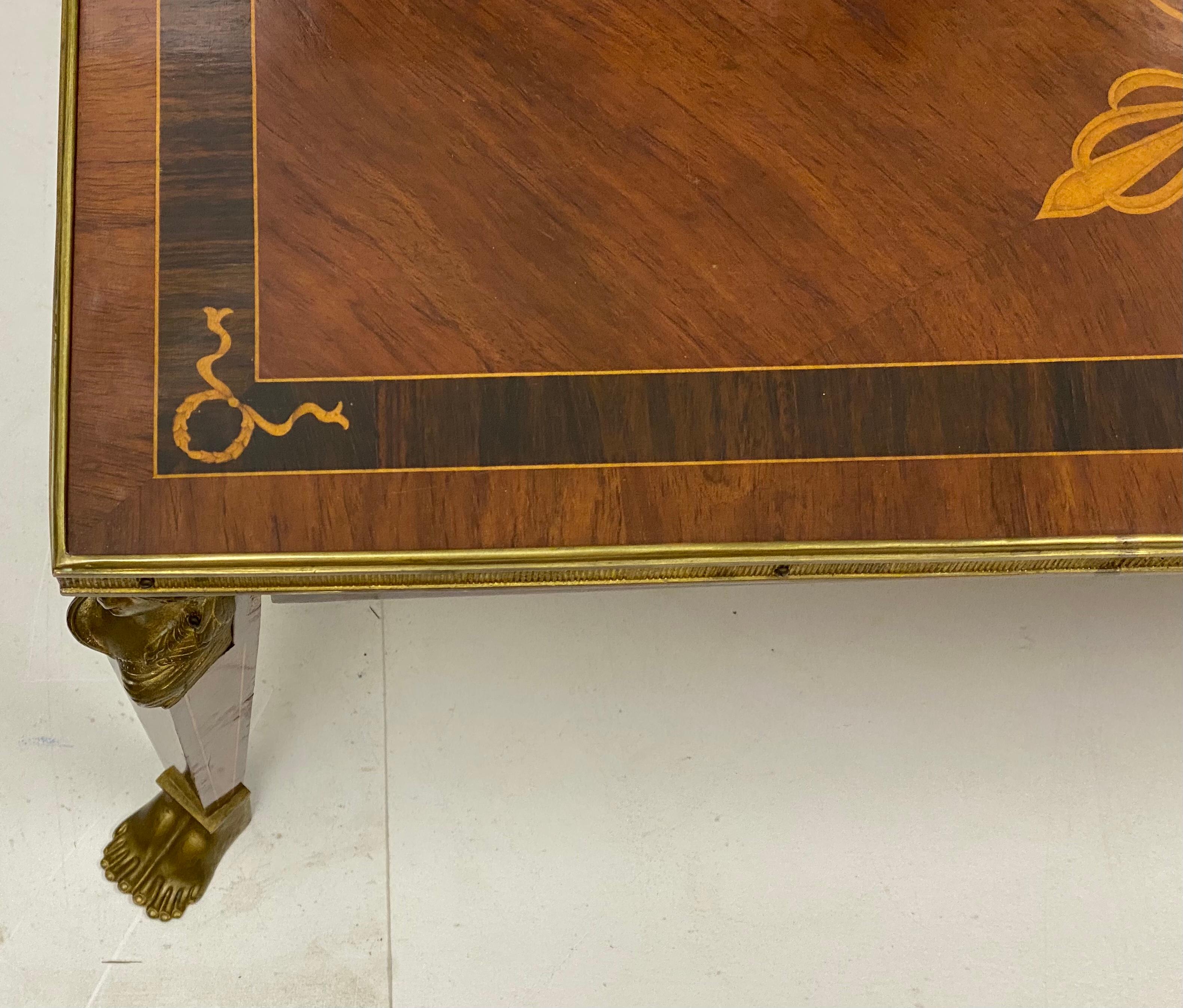 Midcentury French Inlaid and Bronze Mount Coffee Table In Good Condition In Kennesaw, GA