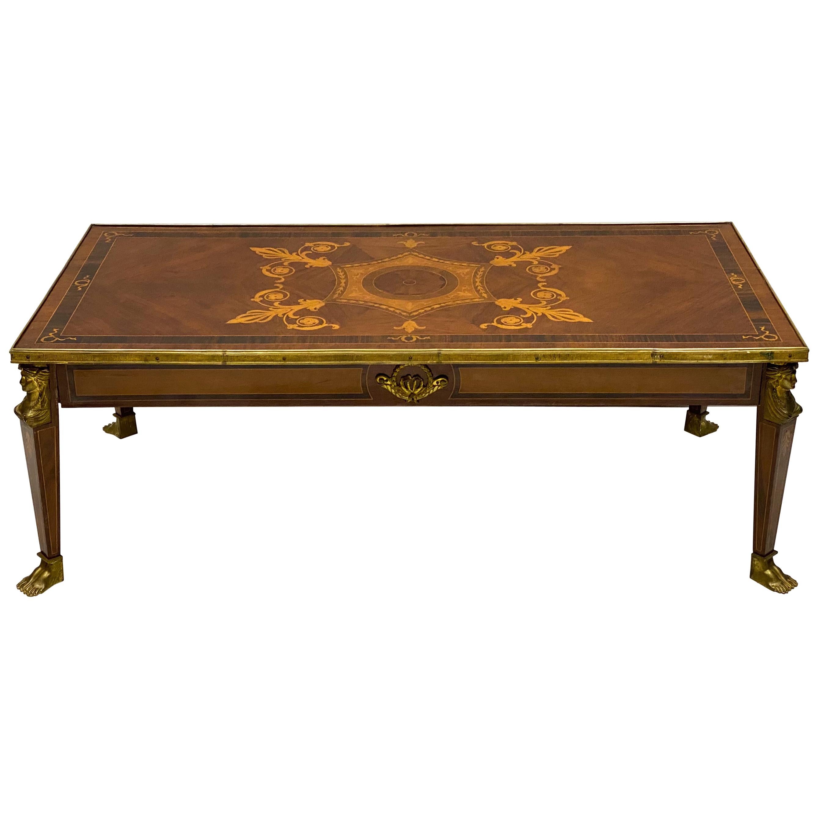 Midcentury French Inlaid and Bronze Mount Coffee Table