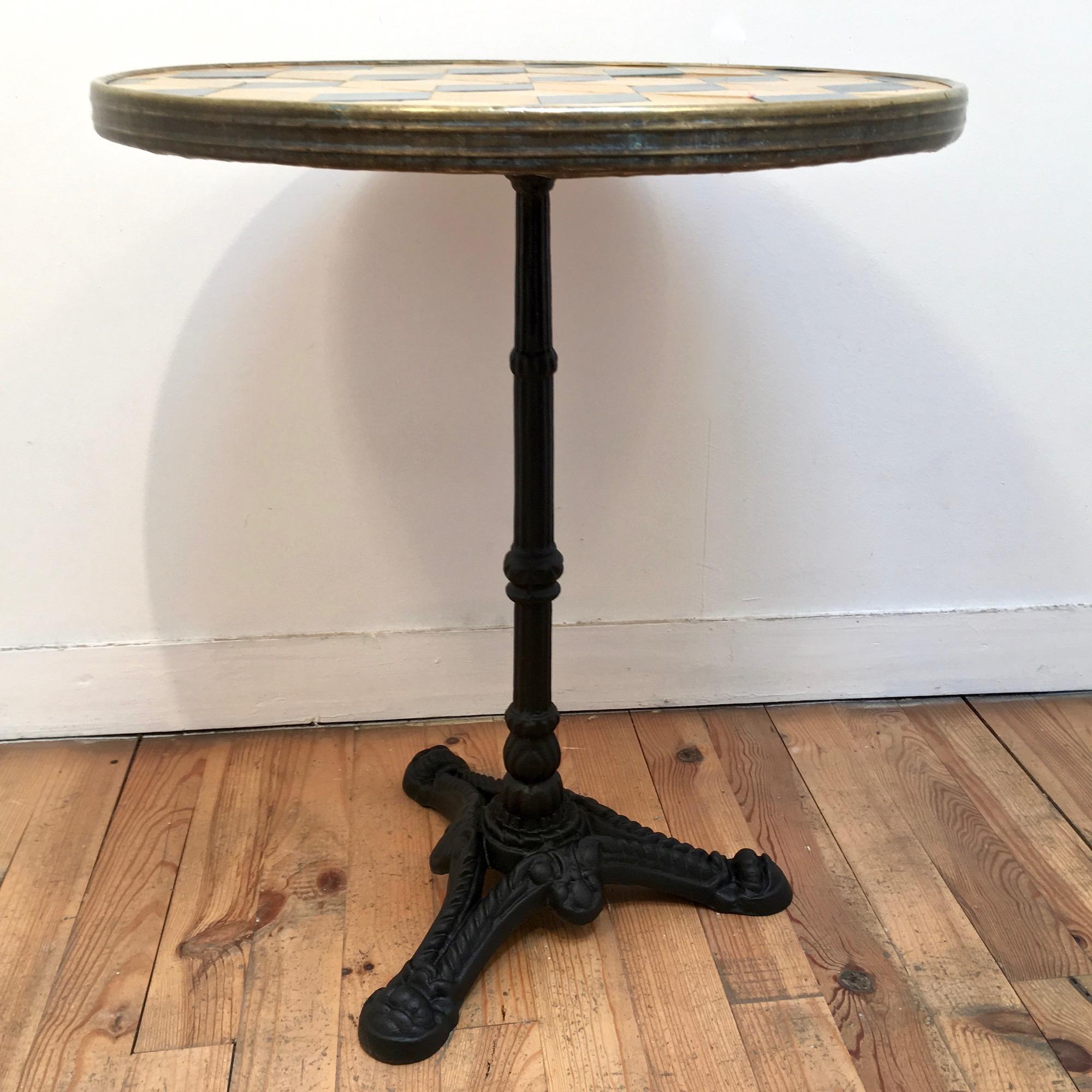 Inlay Midcentury French Inlaid Pedestal Table For Sale