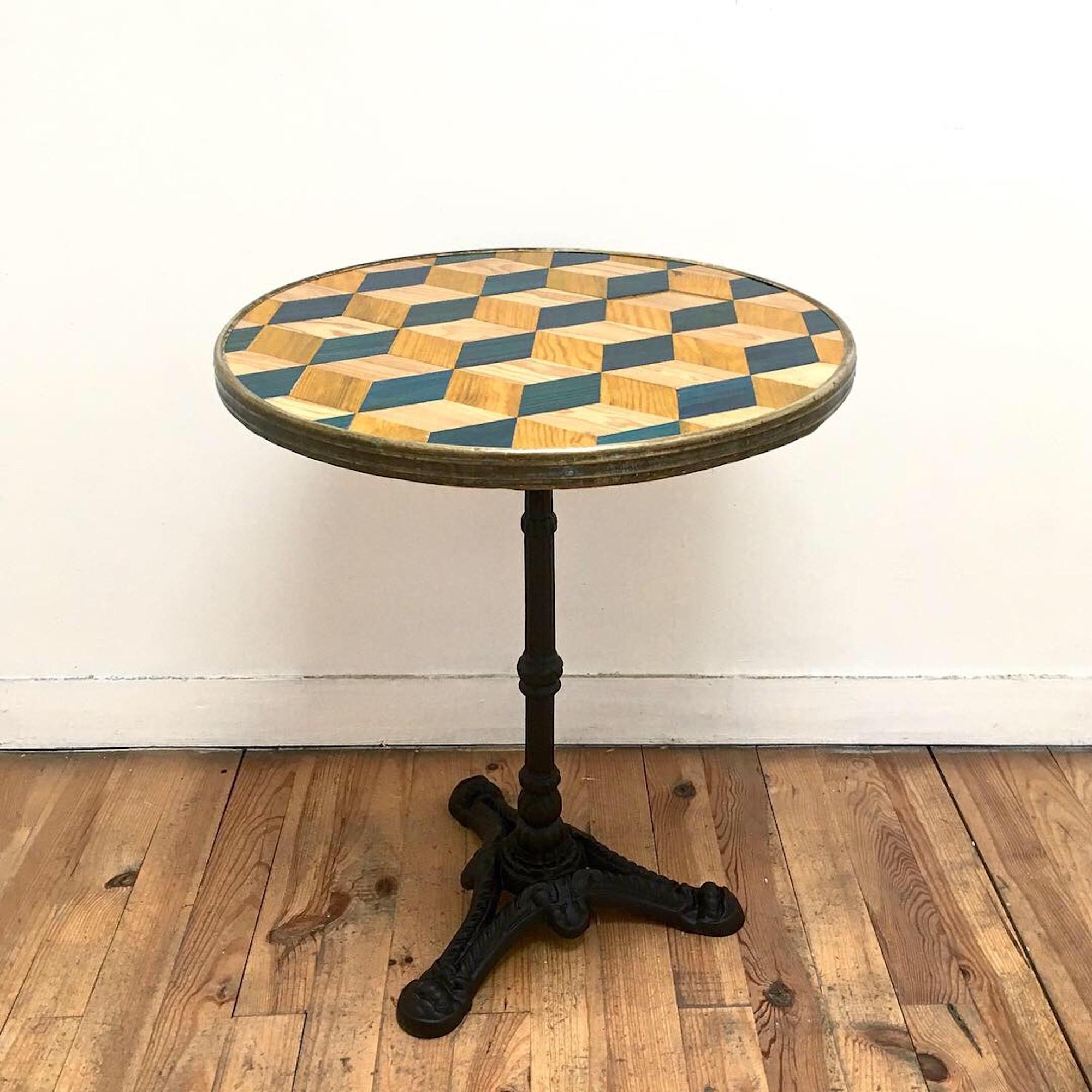 Midcentury French Inlaid Pedestal Table For Sale 1