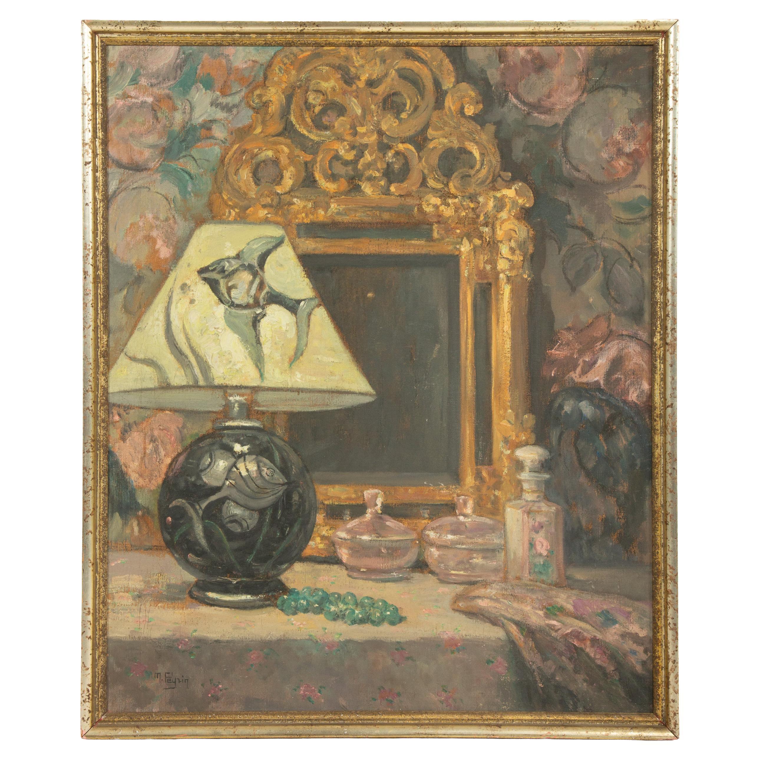 Mid-Century French Interior with Painted Fish Lamp — M. Peyzin For Sale