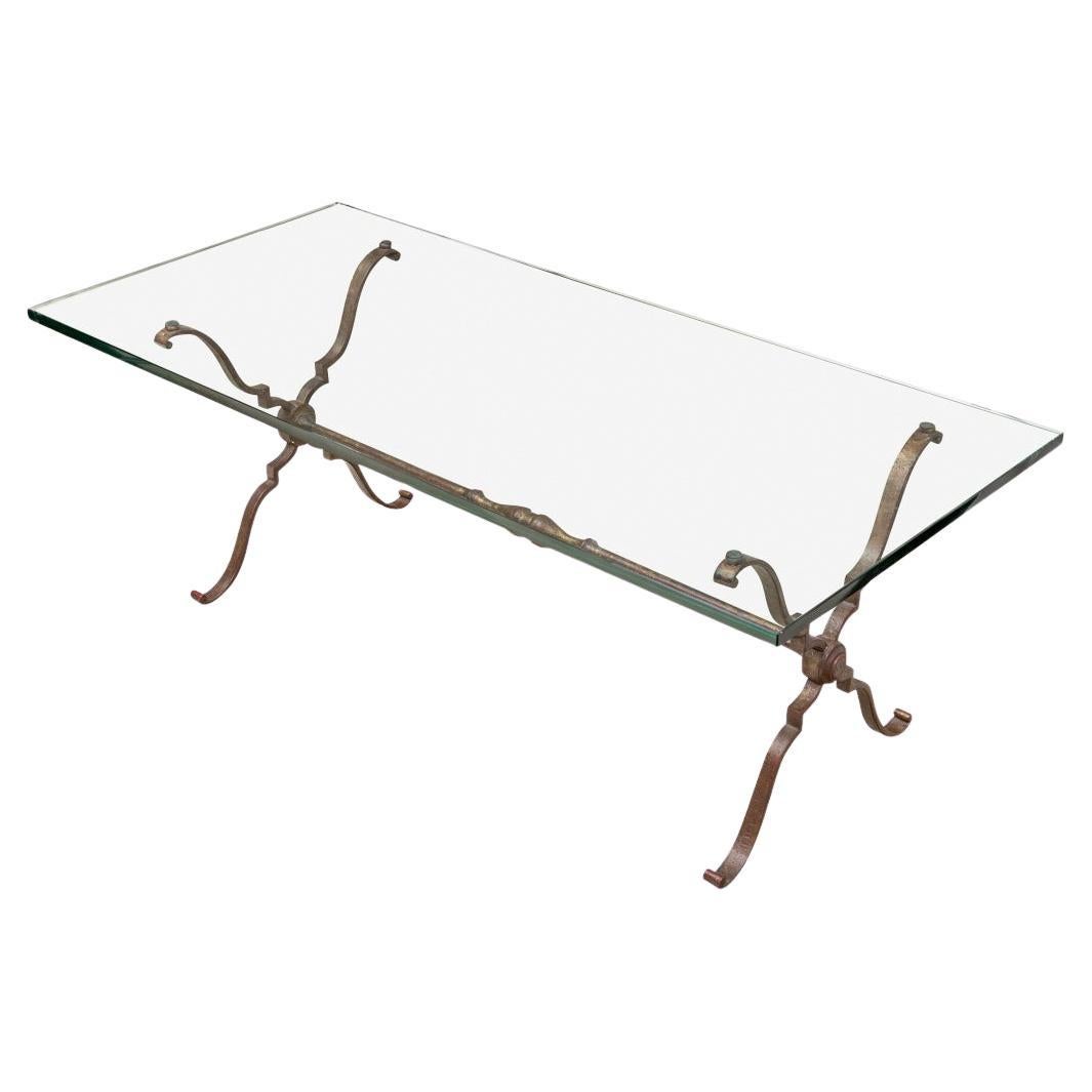 Mid Century French Iron And Glass Cocktail Table