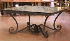 Mid-Century French Iron and Oak Riddling Board Table with Glass Top