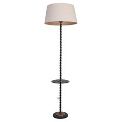 Mid-Century French Iron and Smoked Glass Floor Lamp