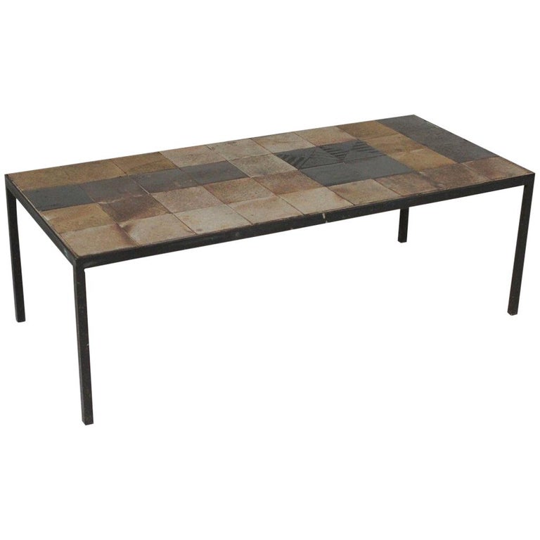 French iron-and-tile cocktail/coffee table, 1960, offered by A Touch of the Past Antiques