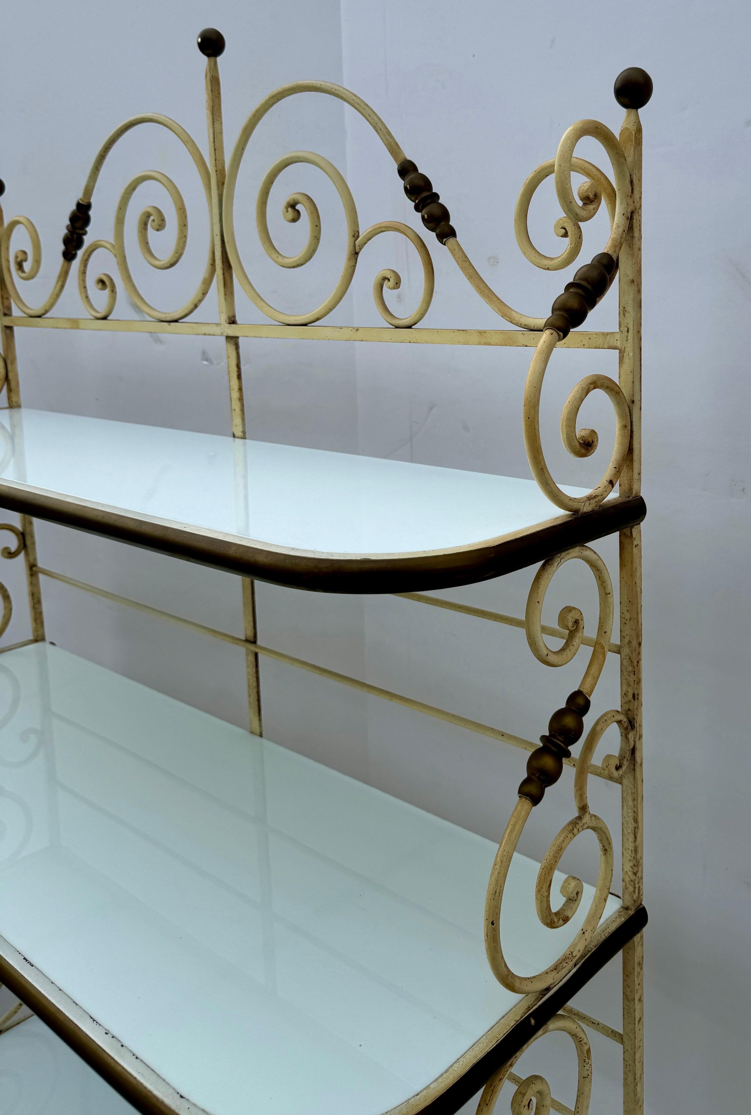 Mid-Century French Iron Brass Bakers Rack Bar Cabinet For Sale 3