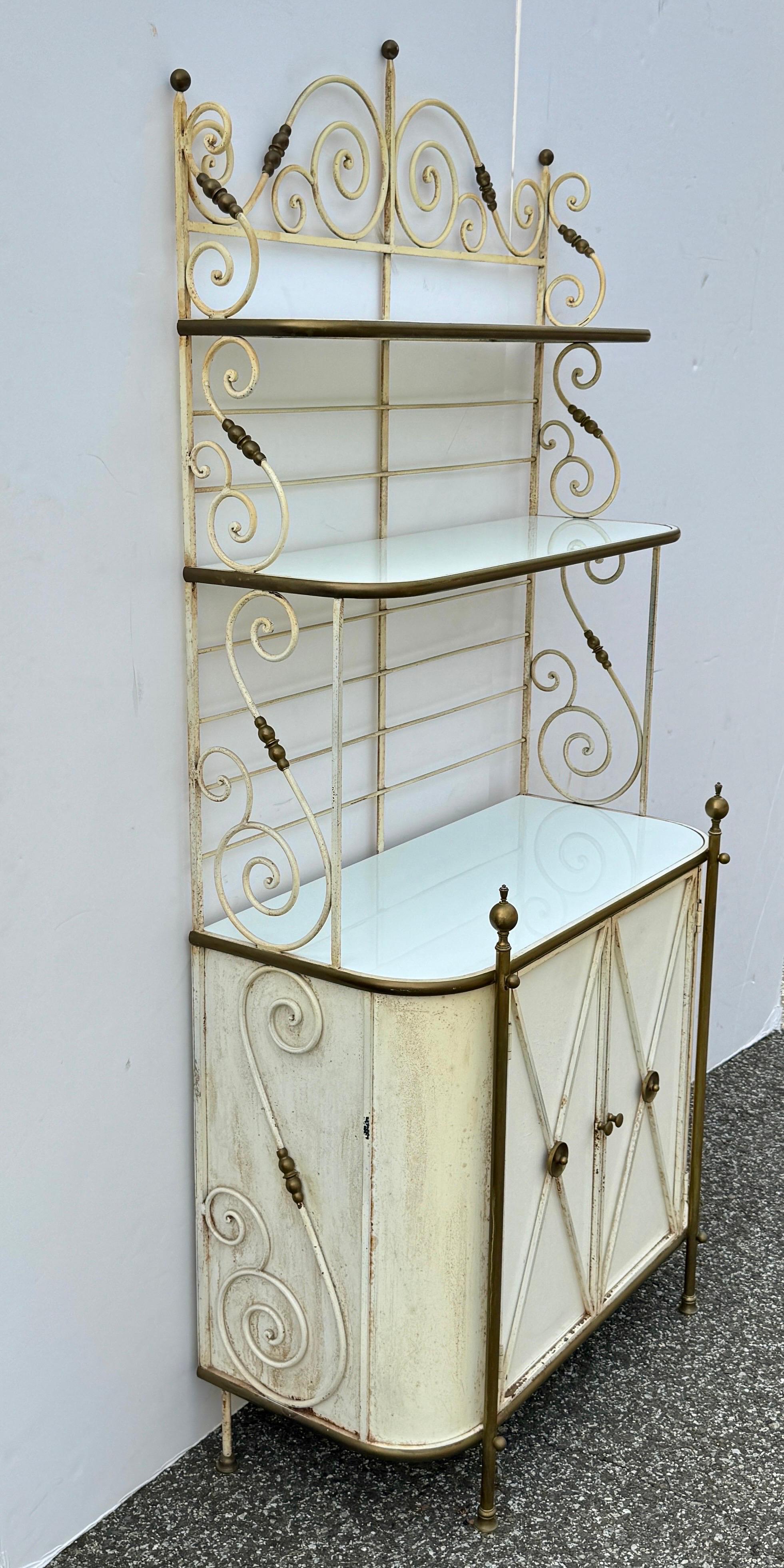 Mid-Century Modern Mid-Century French Iron Brass Bakers Rack Bar Cabinet For Sale