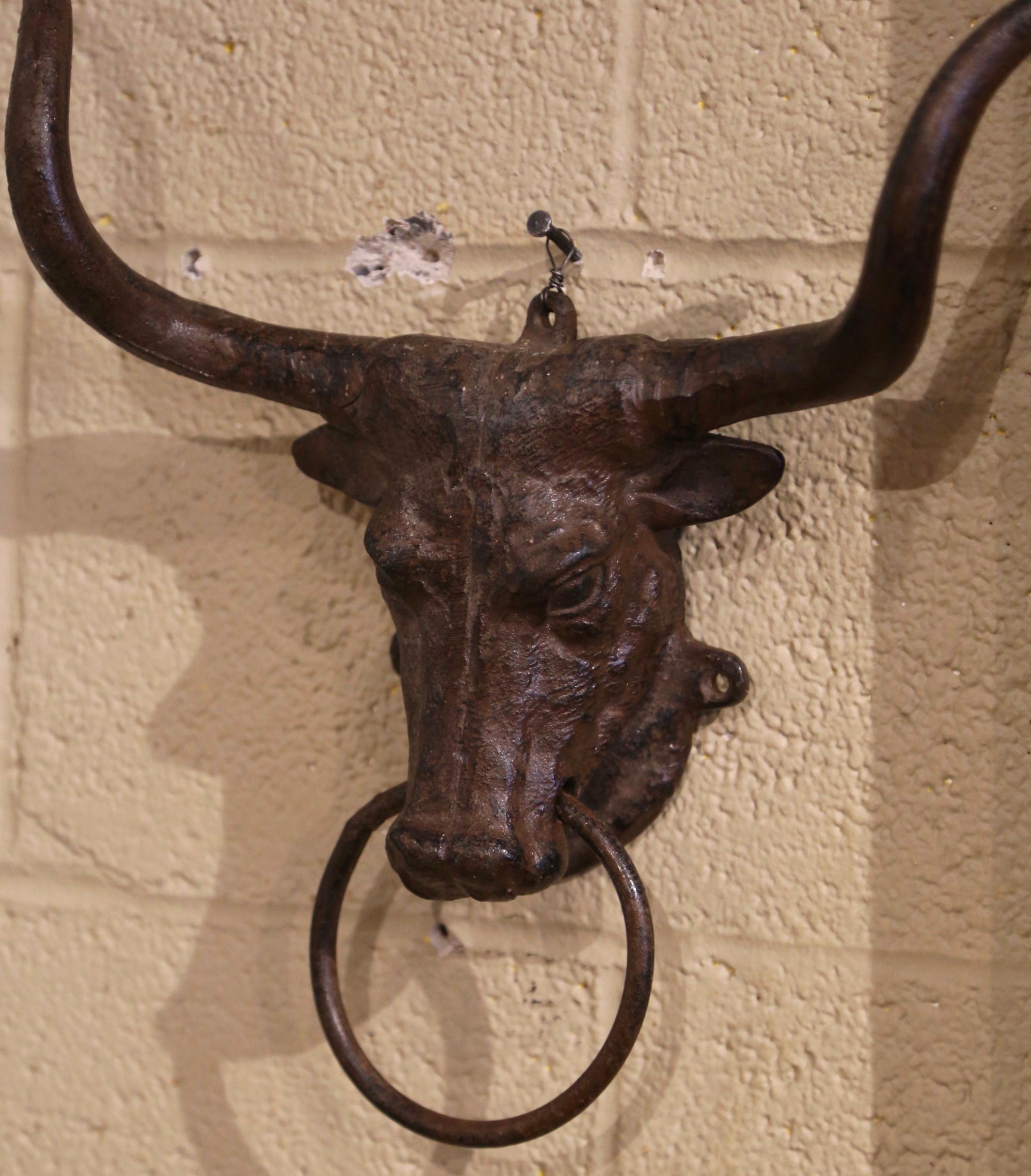 Hand-Crafted Mid-Century French Iron Cow Head Front Door Knocker For Sale