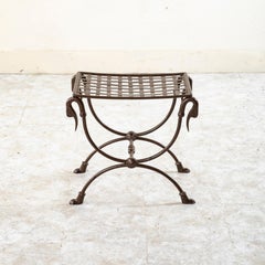 Mid-Century French Iron Stool, Vanity Bench, or Banquette with Swans