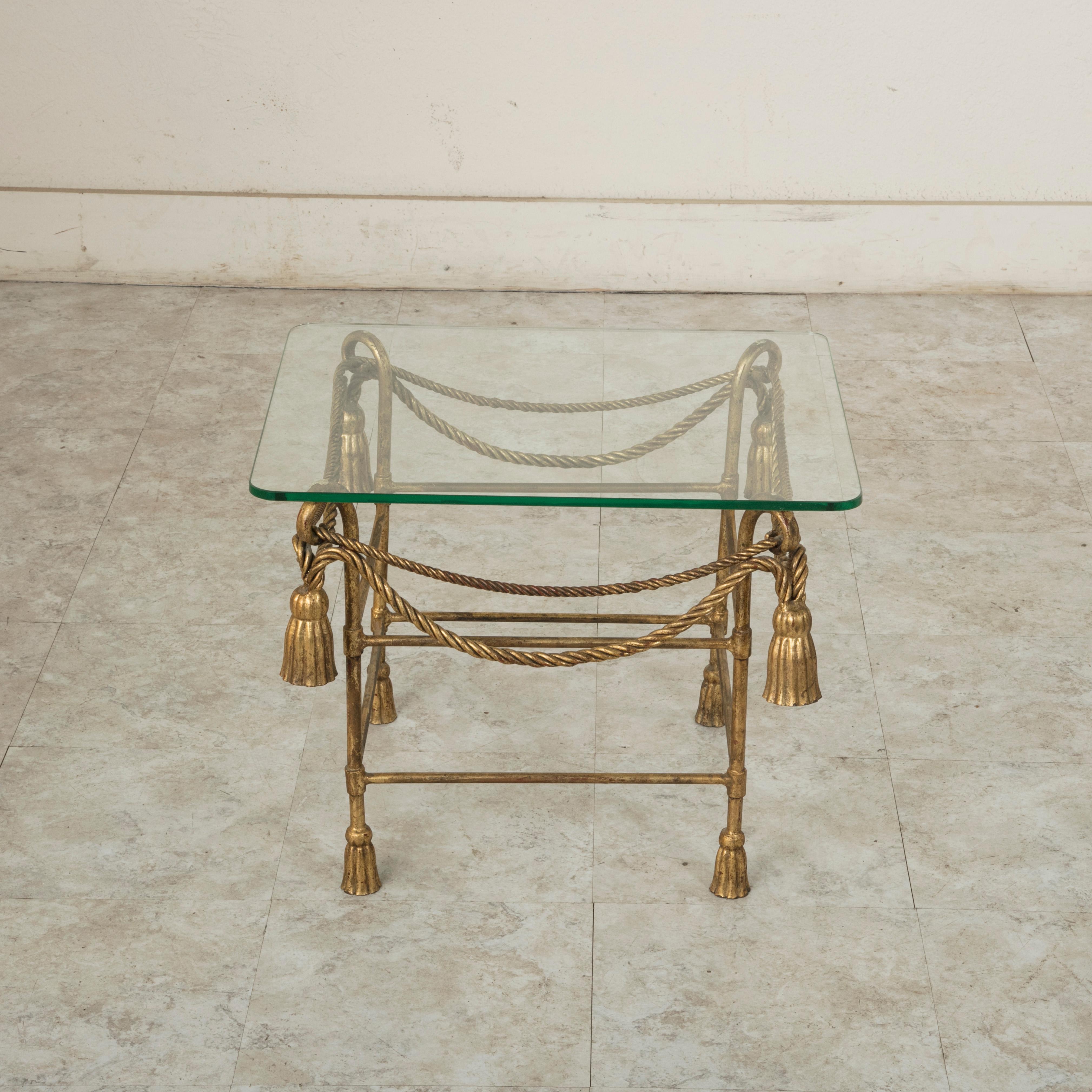 Mid-Century Modern Midcentury French Jean-Charles Moreux Gilt Iron and Glass Side Table, End Table