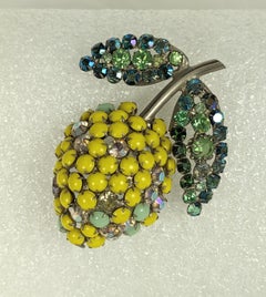 Mid Century French Jeweled Fruit Brooch
