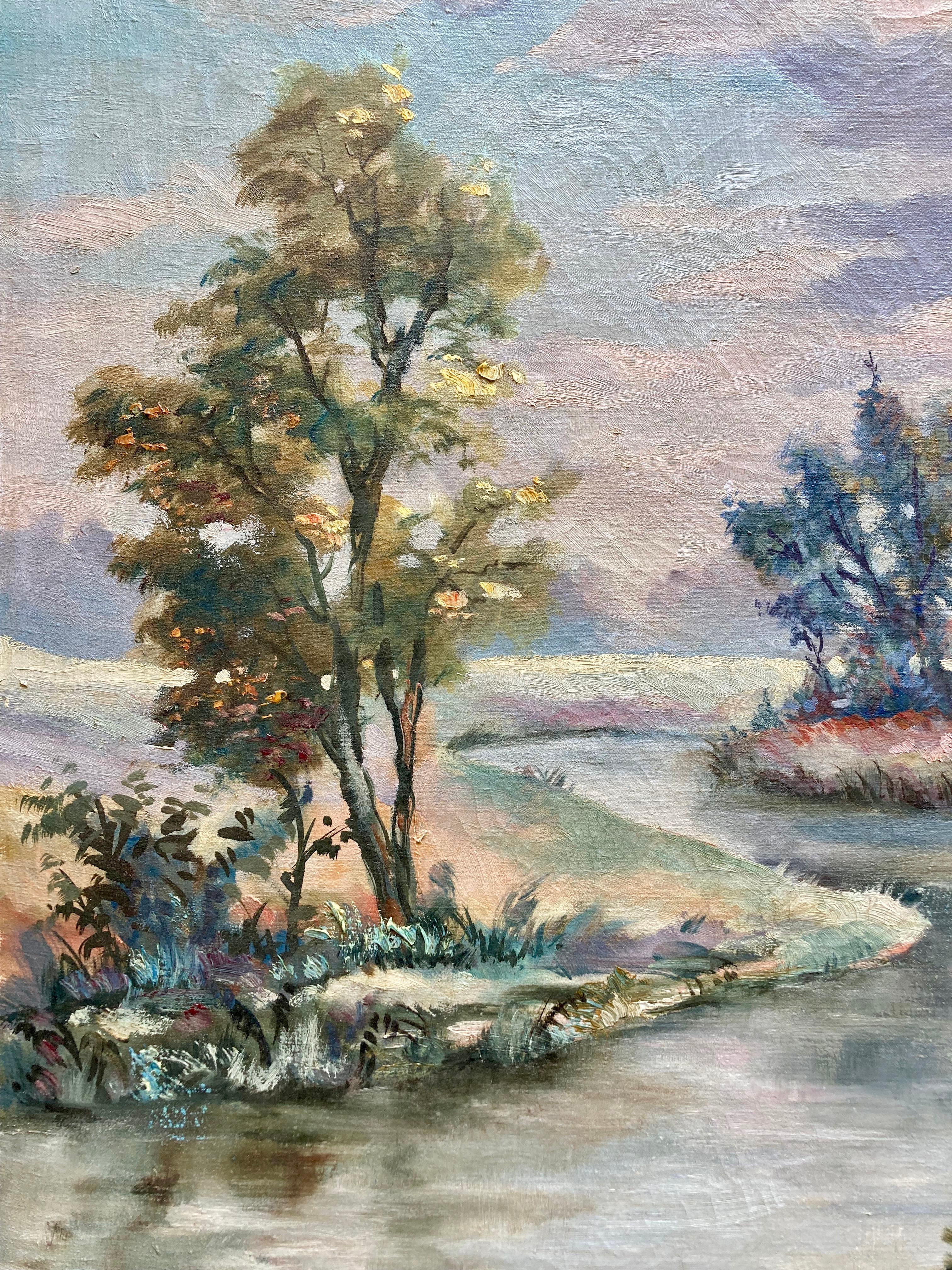 Mid-20th Century Mid-Century French Landscape Oil Painting on Stretched Canvas by Alfred Erb For Sale