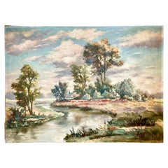 Paesaggio francese di metà secolo dipinto a olio su tela tesa da Alfred Erb