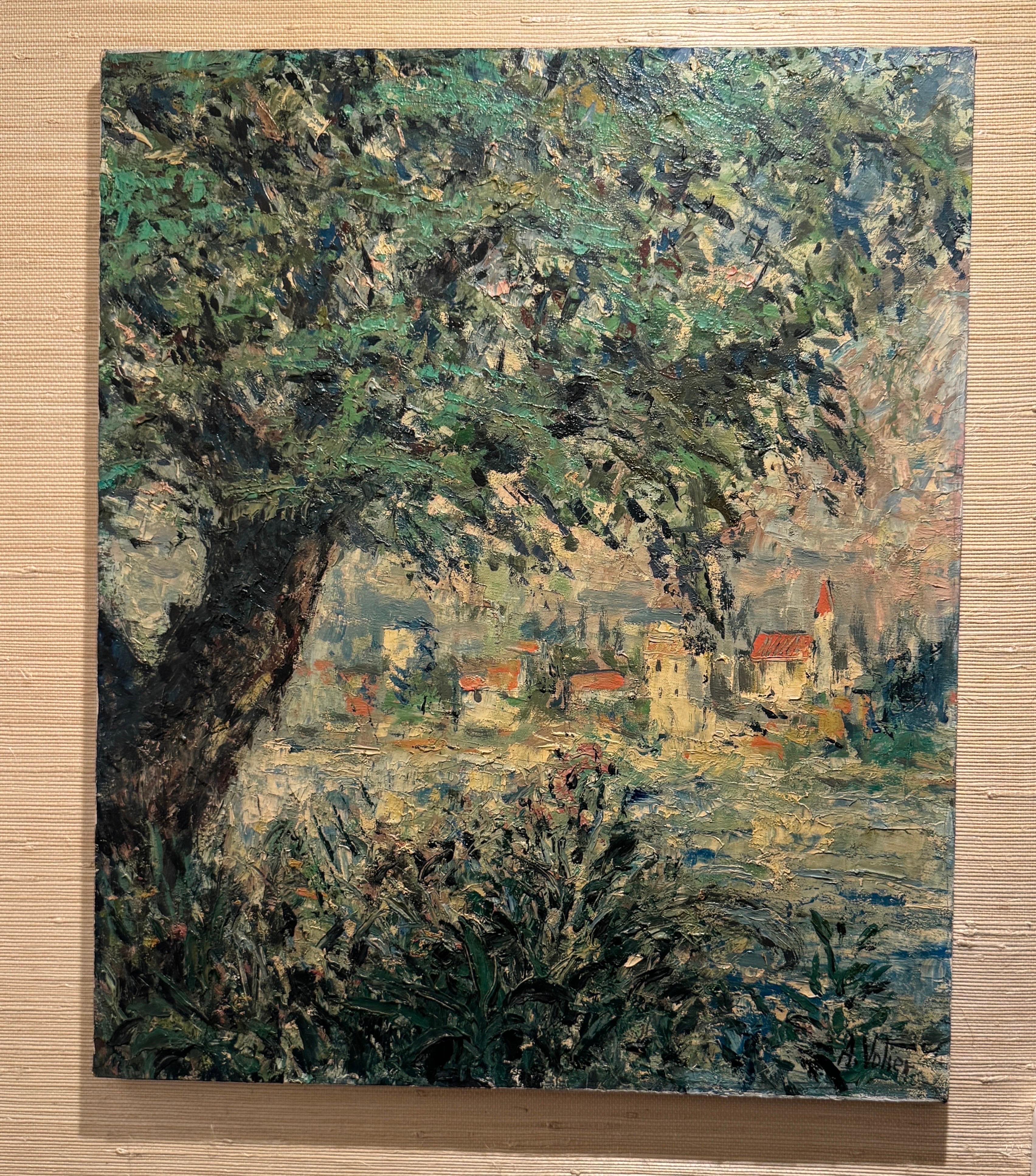 Pittura ad olio di paesaggio francese della metà del secolo scorso, firmata A. Volier in vendita 9