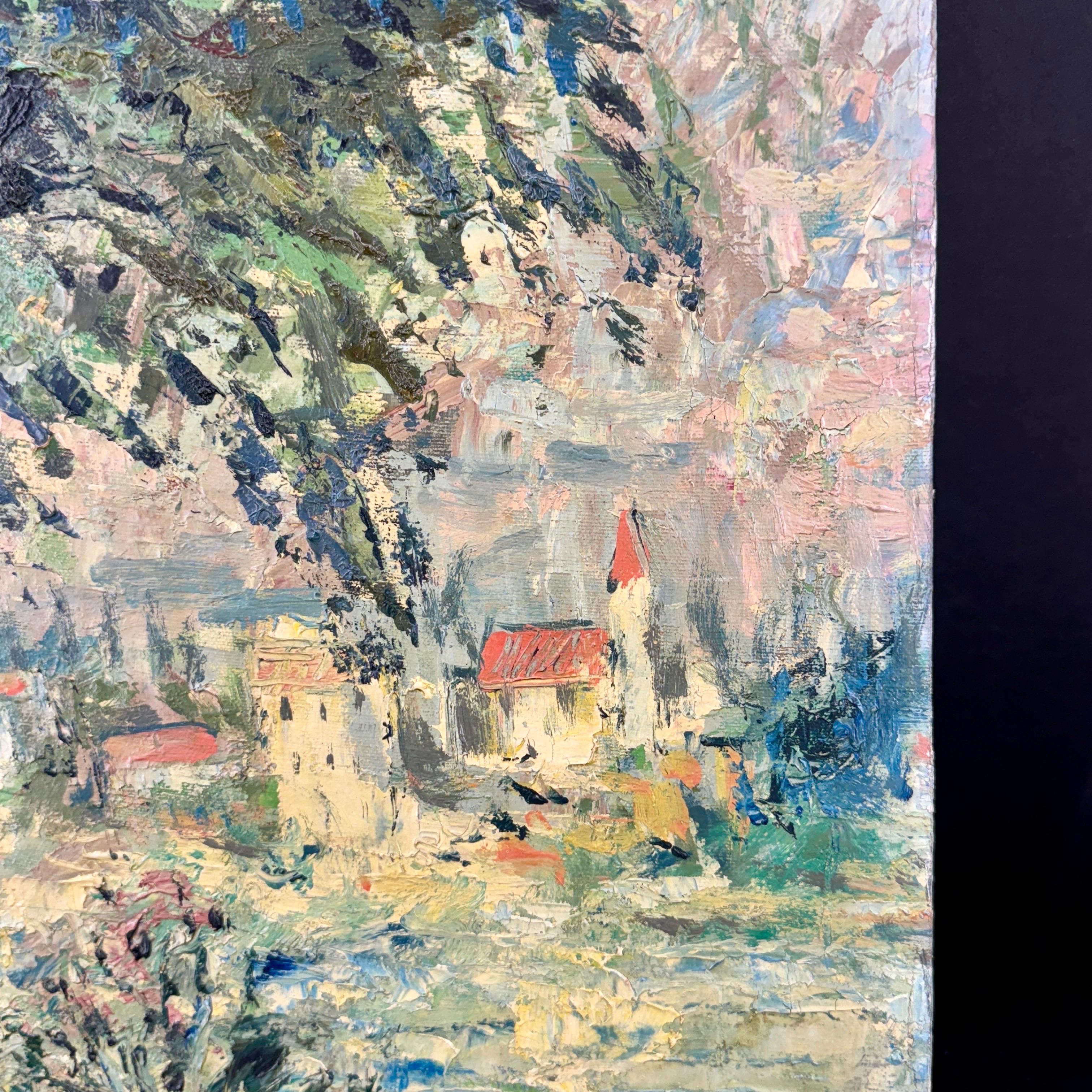 Tela Pittura ad olio di paesaggio francese della metà del secolo scorso, firmata A. Volier in vendita