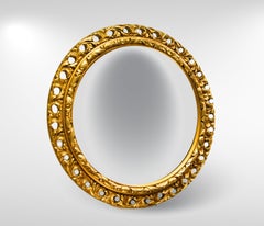 Espejo de pared convexo grande dorado francés de mediados de siglo