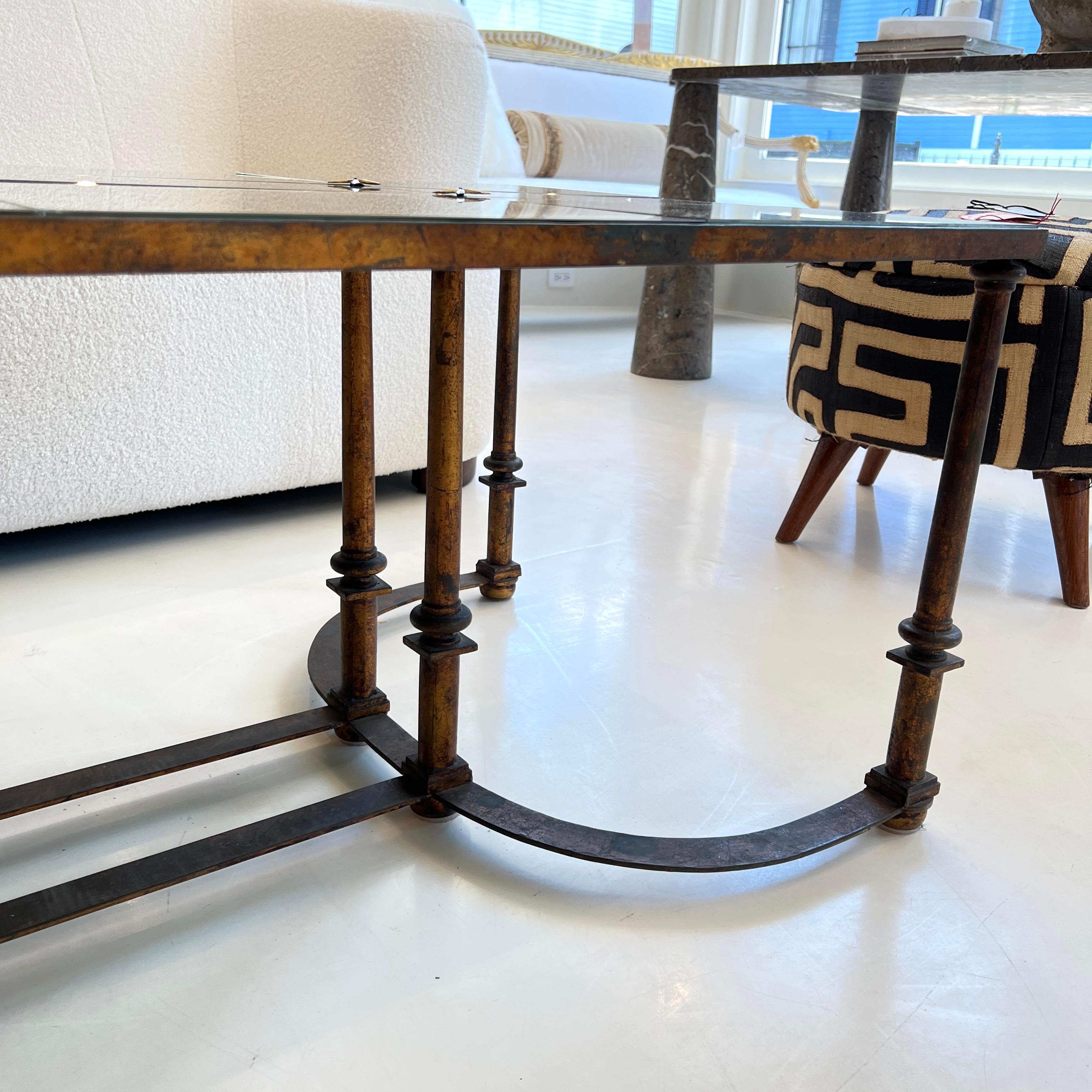 Mid-Century French Large Scale Iron & Antique Floxed Mirror Coffee Table For Sale 2