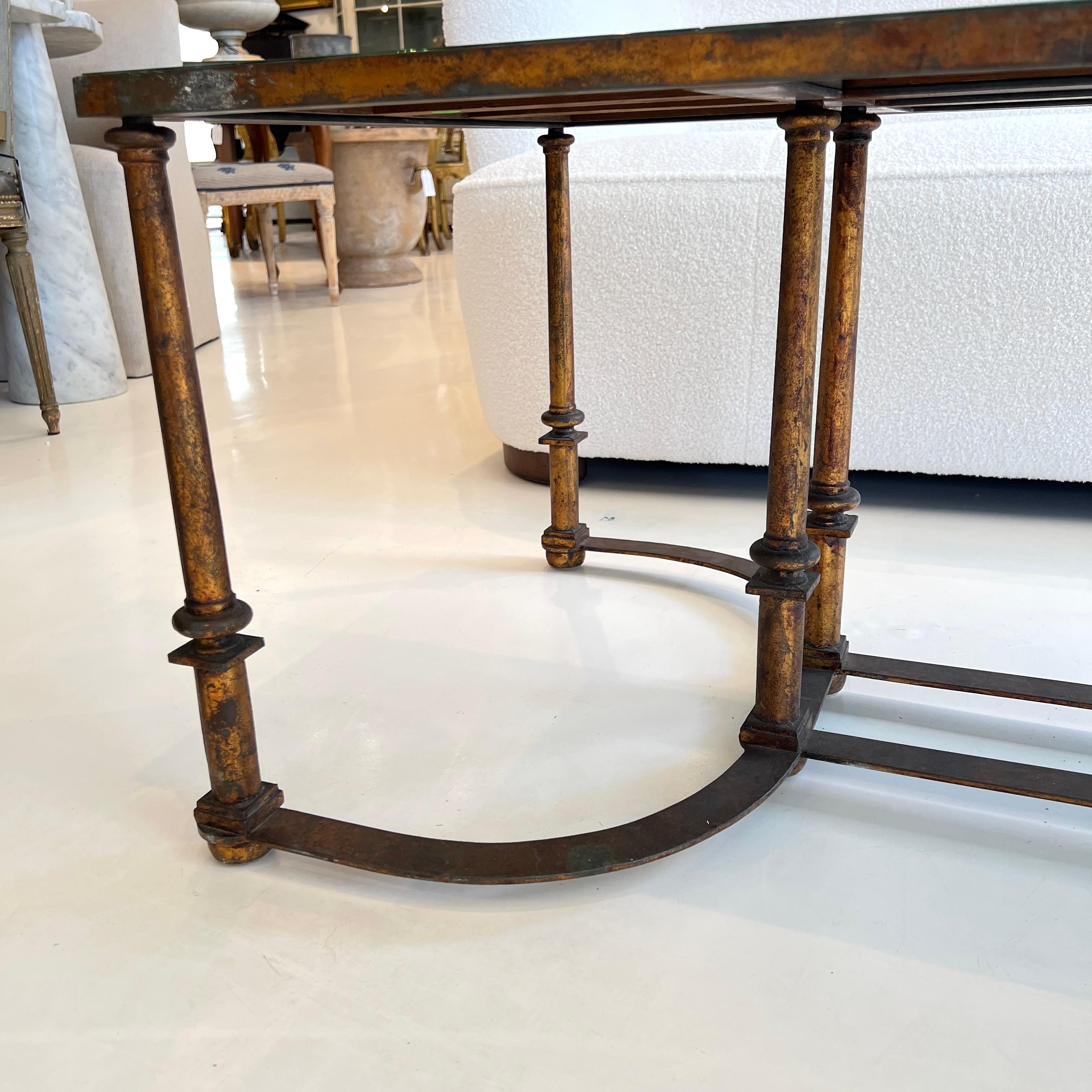 Mid-Century French Large Scale Iron & Antique Floxed Mirror Coffee Table For Sale 3