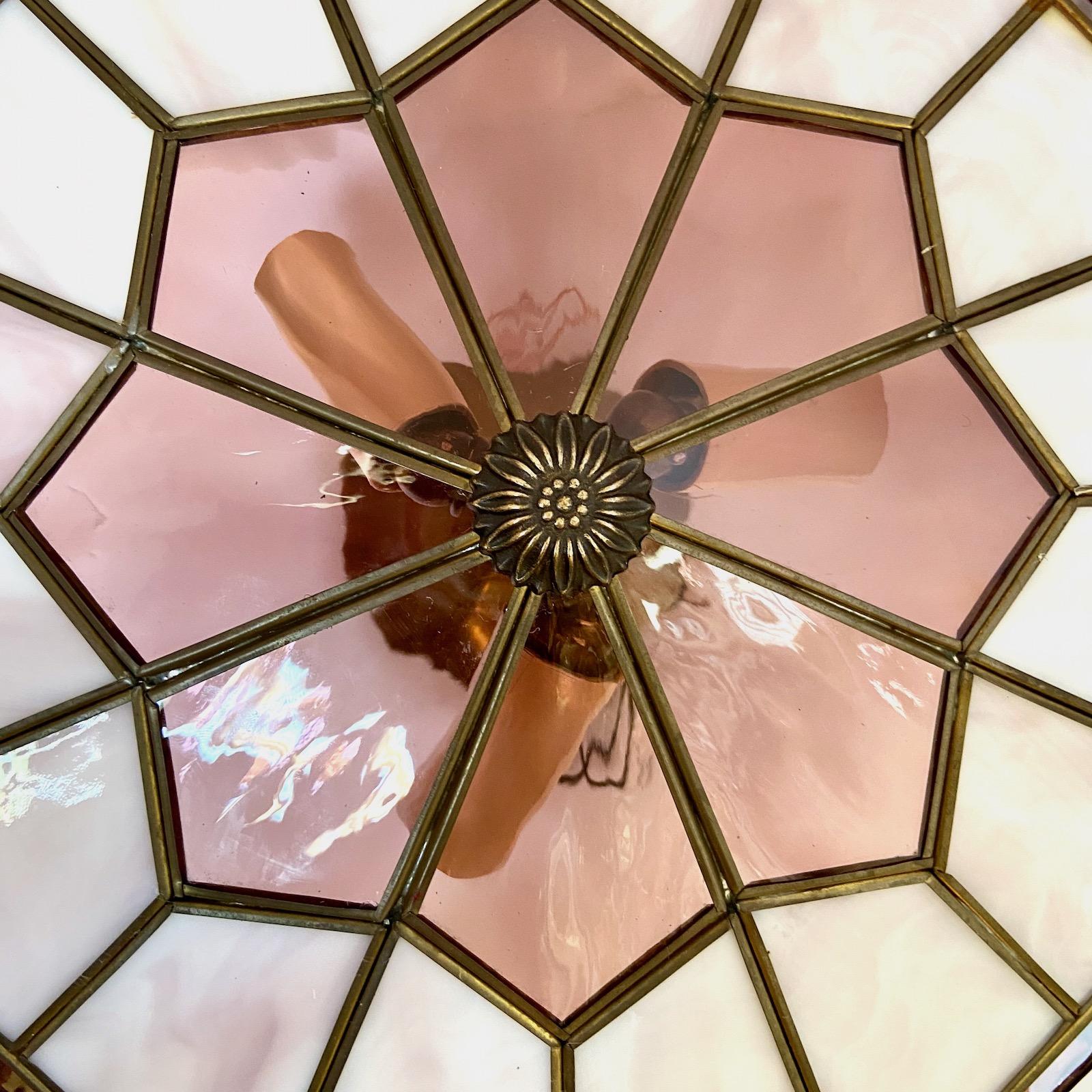 Mid Century French Leaded Glass Light Fixture In Good Condition For Sale In New York, NY