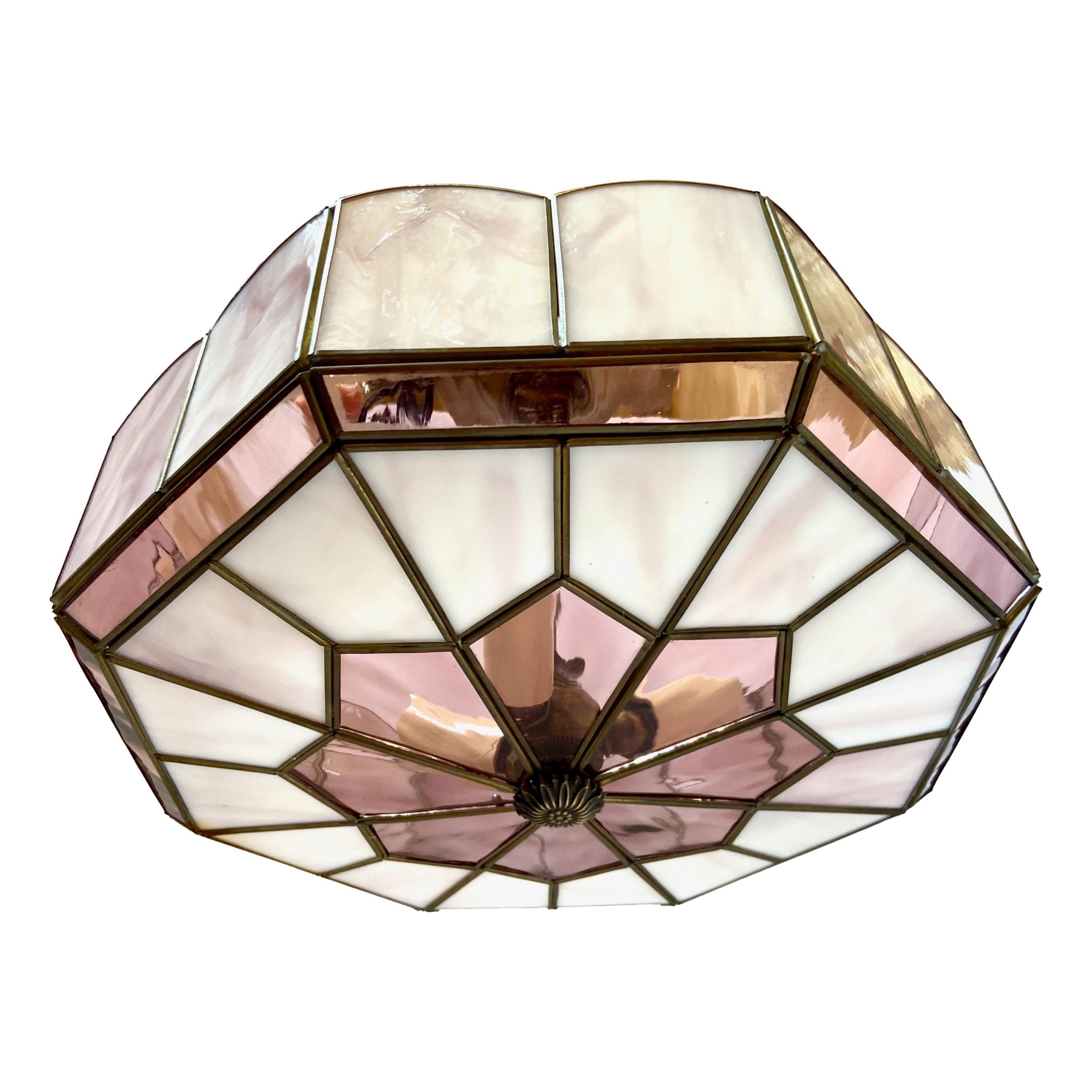 Mid-20th Century Mid Century French Leaded Glass Light Fixture For Sale