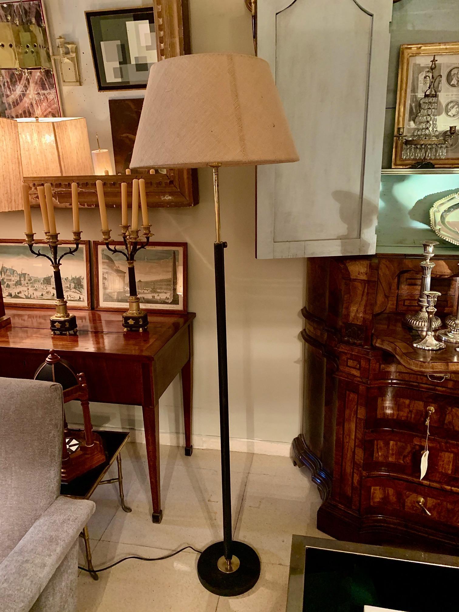 Mid Century French Leather Floor Lamp, Jacques Adnet Style 3