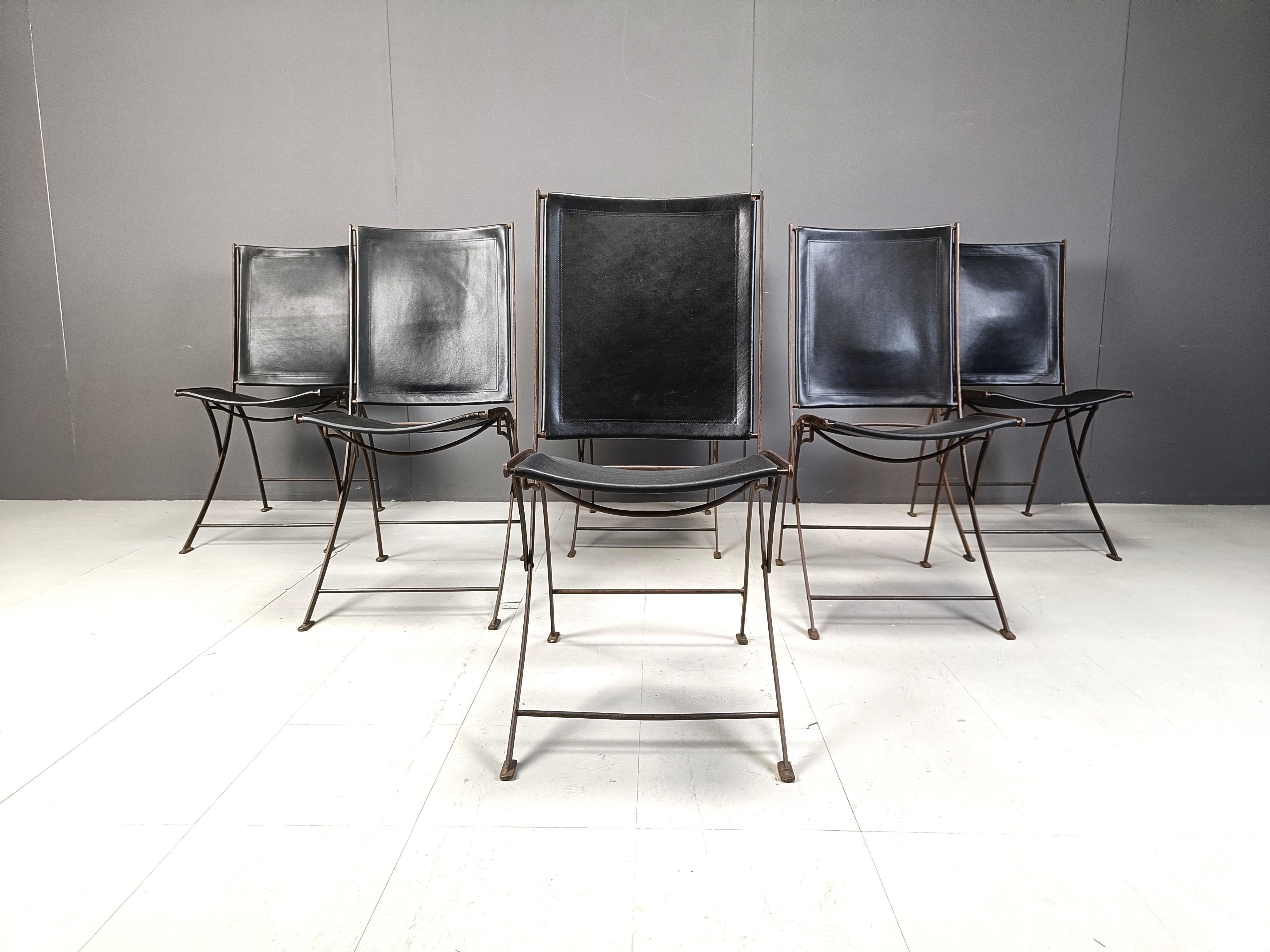 Mid-Century Modern Mid century french leather foldable chairs, 1960s