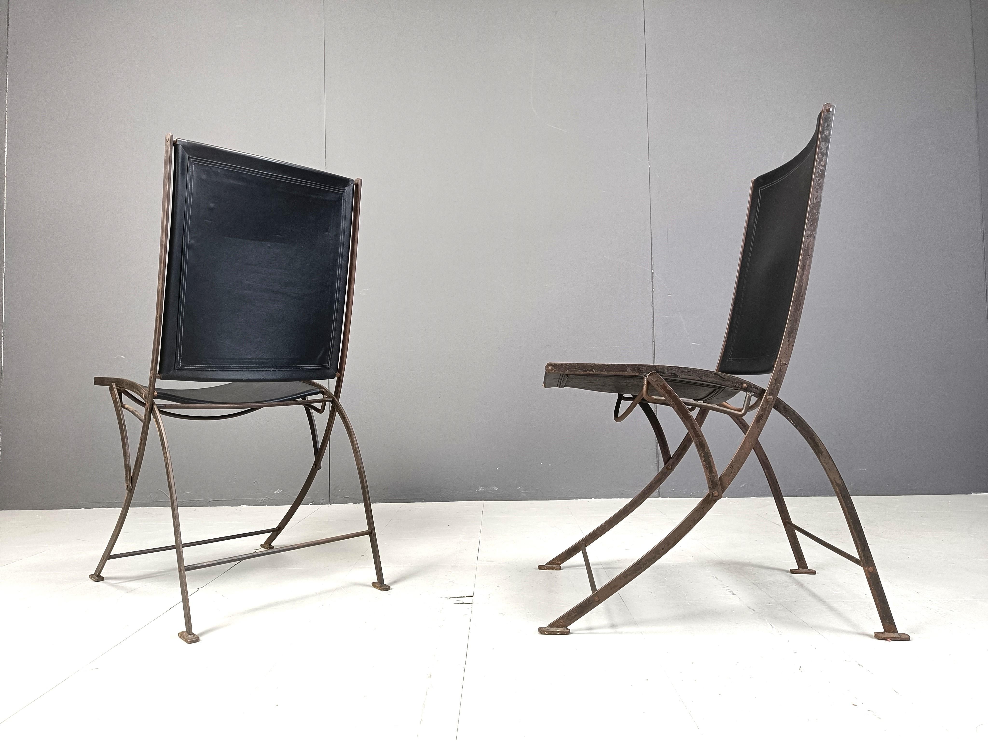 Mid century french leather foldable chairs, 1960s 2