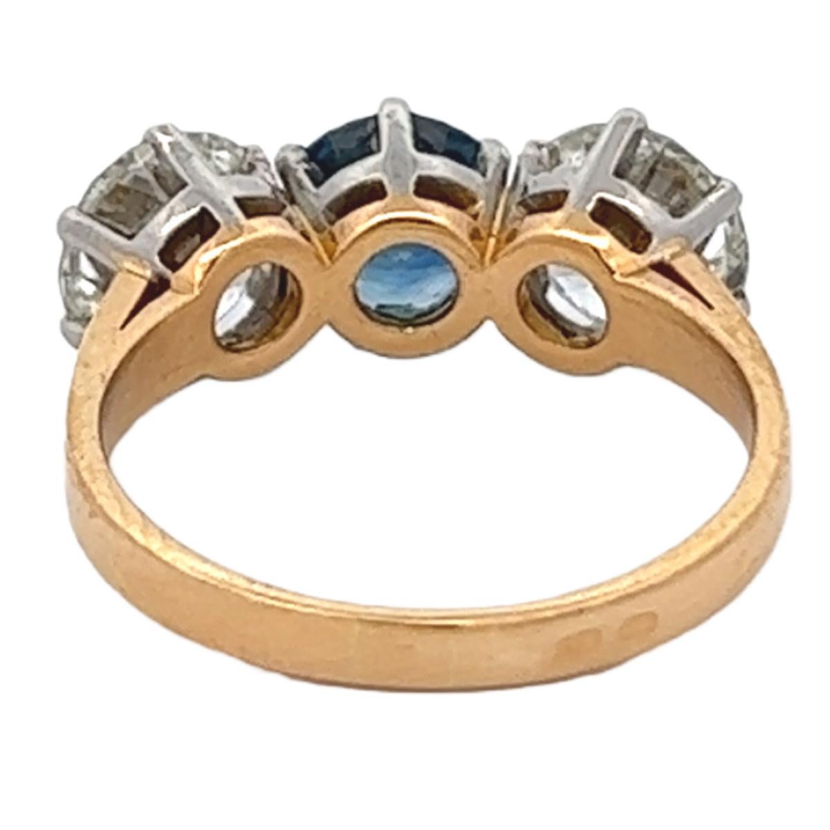 Midcentury French LFG Diamonds Sapphire 18k Gold Three Stone Ring 1