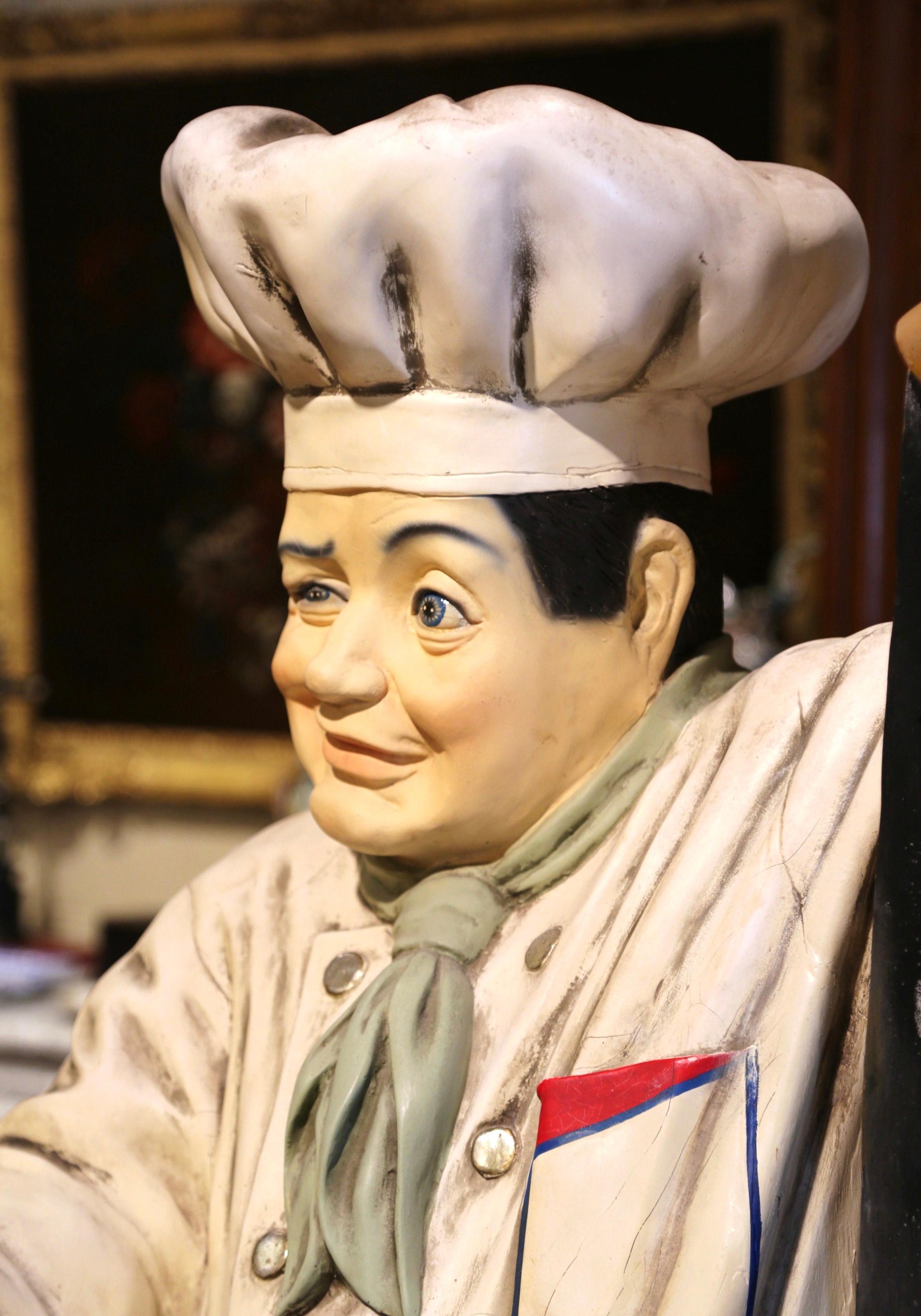 20th Century Mid-Century French Life Size Fiberglass Chef Baker Statue Holding Cake