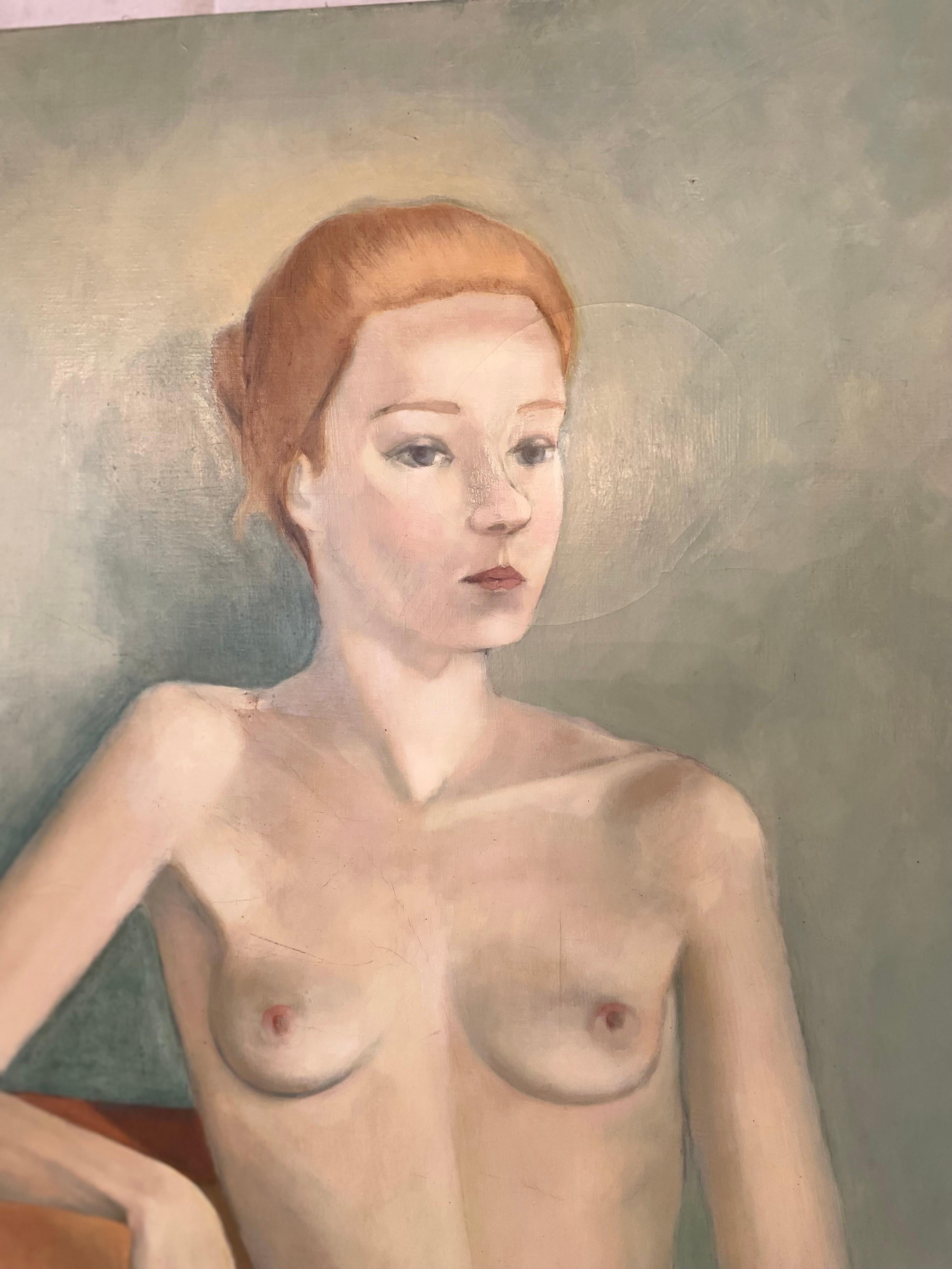 Modern French Nude Portrait Oil Painting Jose Vilato Ruiz Fin (1916-1969) Monumental For Sale