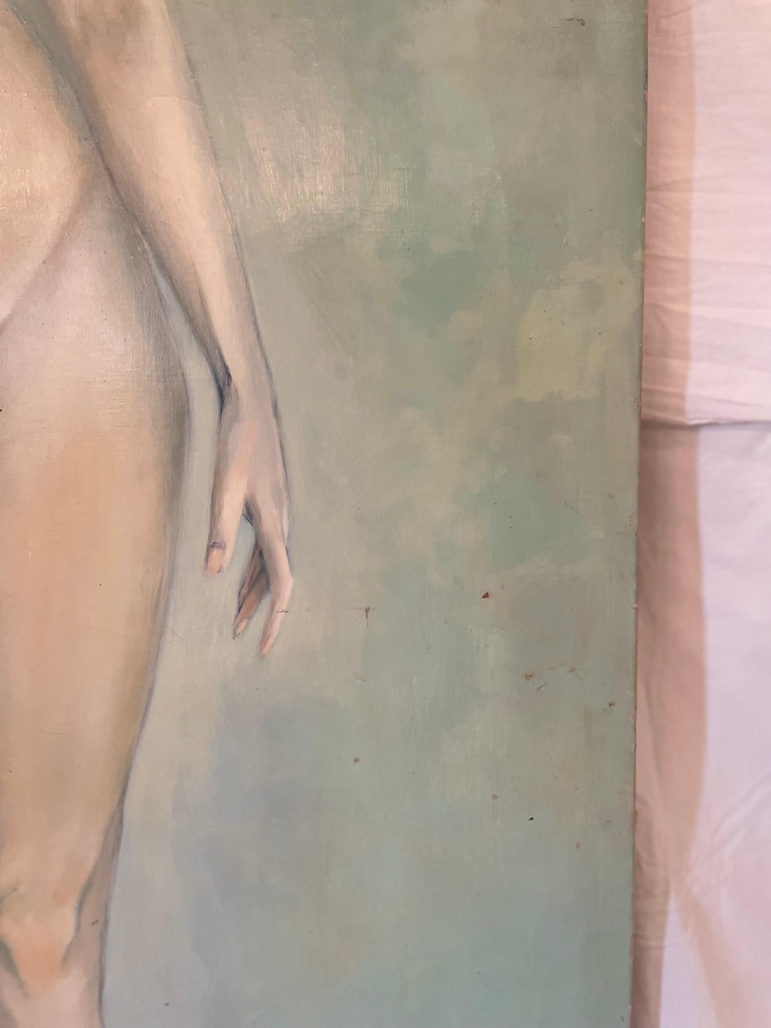 French Nude Portrait Oil Painting Jose Vilato Ruiz Fin (1916-1969) Monumental In Good Condition In Cookeville, TN