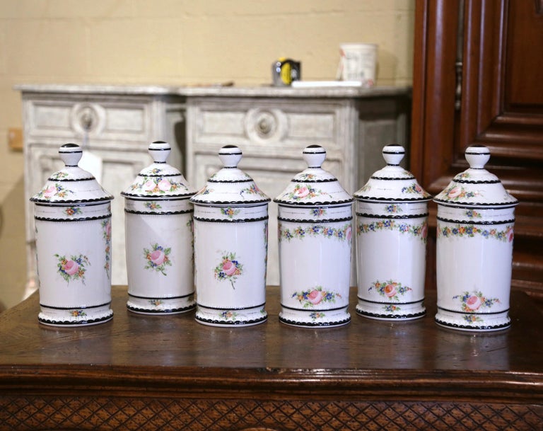 Midcentury French Limoges Porcelain Apothecary or Pharmacy Jars, Set of 6 For Sale 5