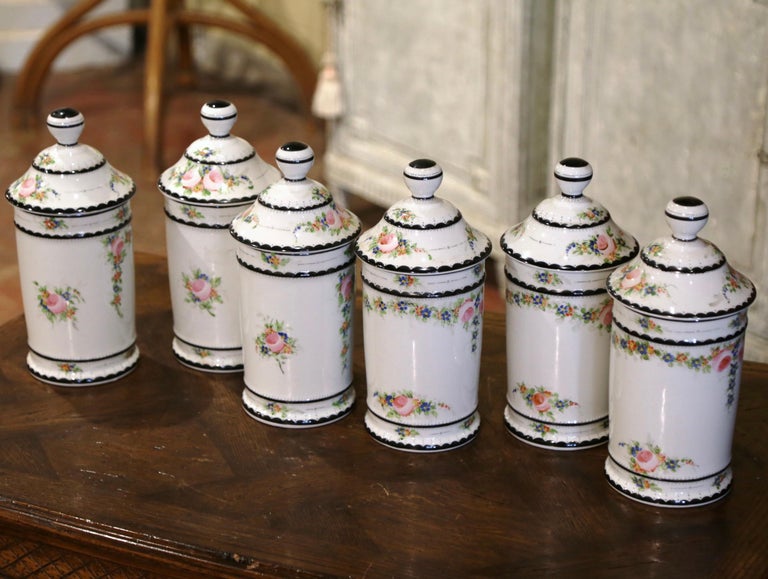 Midcentury French Limoges Porcelain Apothecary or Pharmacy Jars, Set of 6 For Sale 6