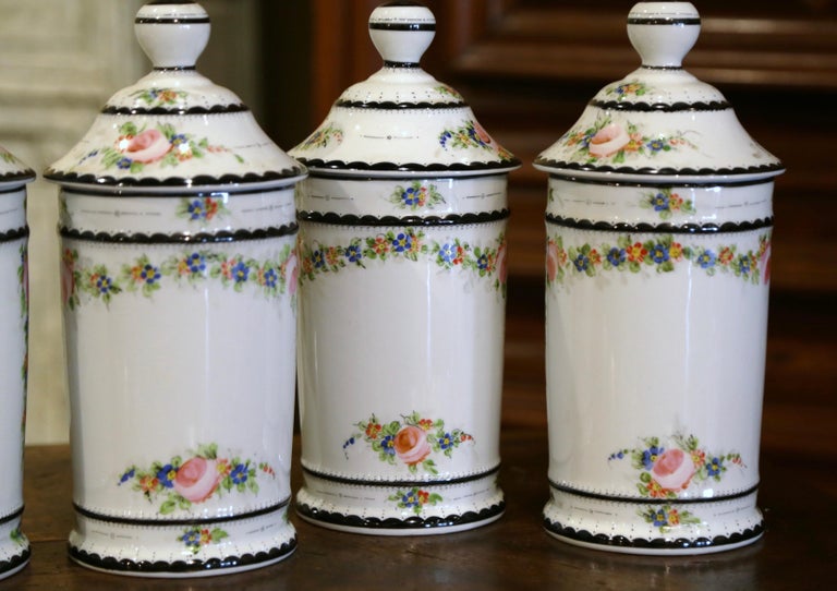 Midcentury French Limoges Porcelain Apothecary or Pharmacy Jars, Set of 6 For Sale 8