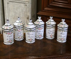 Midcentury French Limoges Porcelain Apothecary or Pharmacy Jars, Set of 6