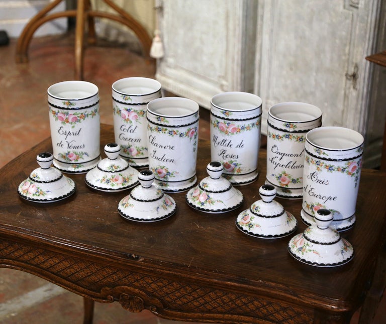 Midcentury French Limoges Porcelain Apothecary or Pharmacy Jars, Set of 6 In Excellent Condition For Sale In Dallas, TX