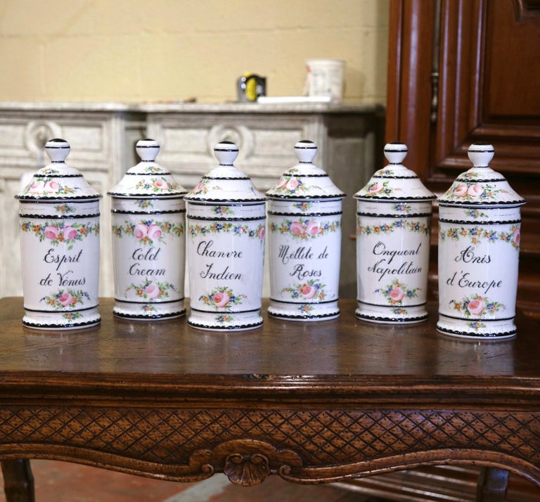 20th Century Midcentury French Limoges Porcelain Apothecary or Pharmacy Jars, Set of 6 For Sale
