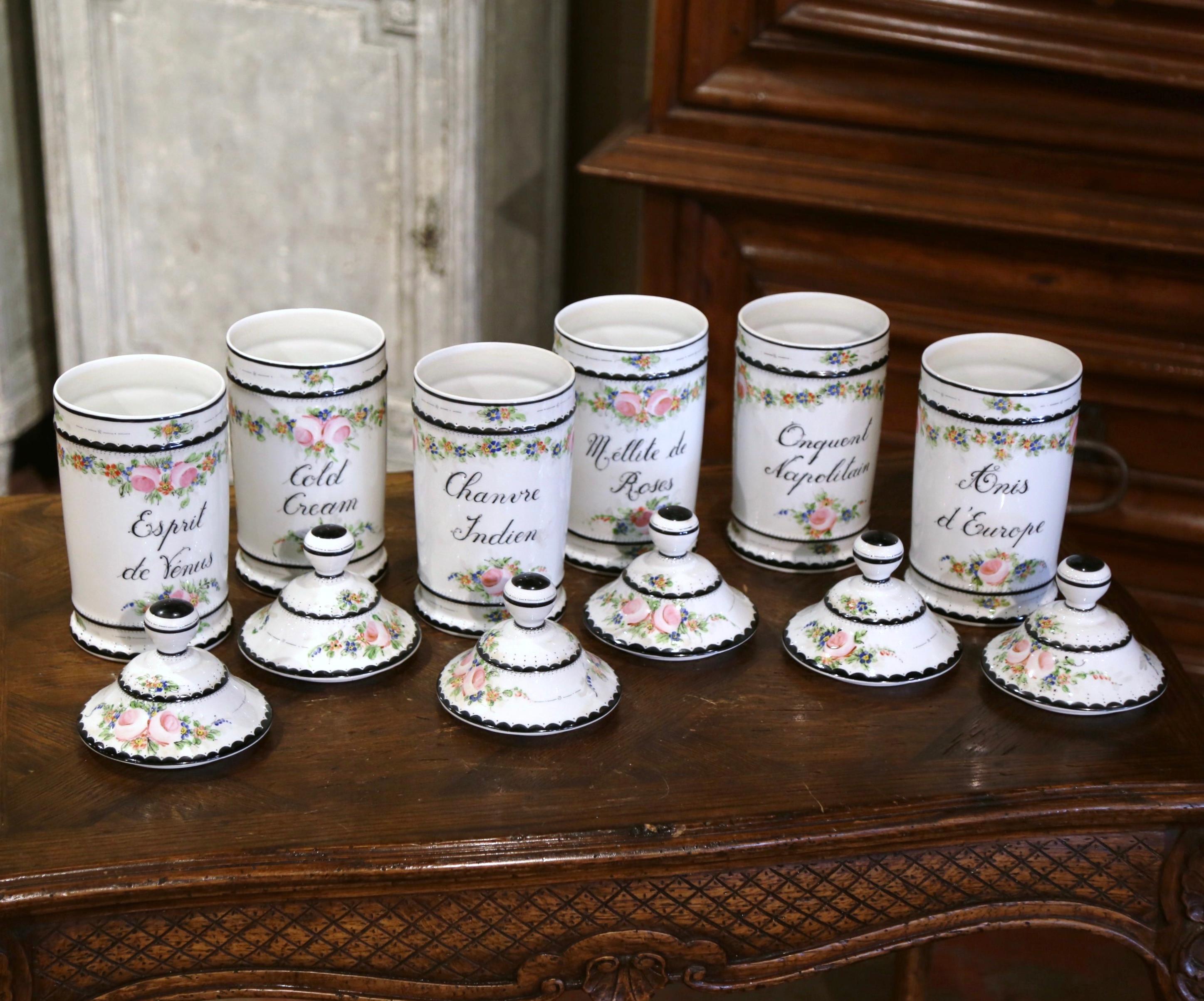 Midcentury French Limoges Porcelain Apothecary or Pharmacy Jars, Set of 6 For Sale 1