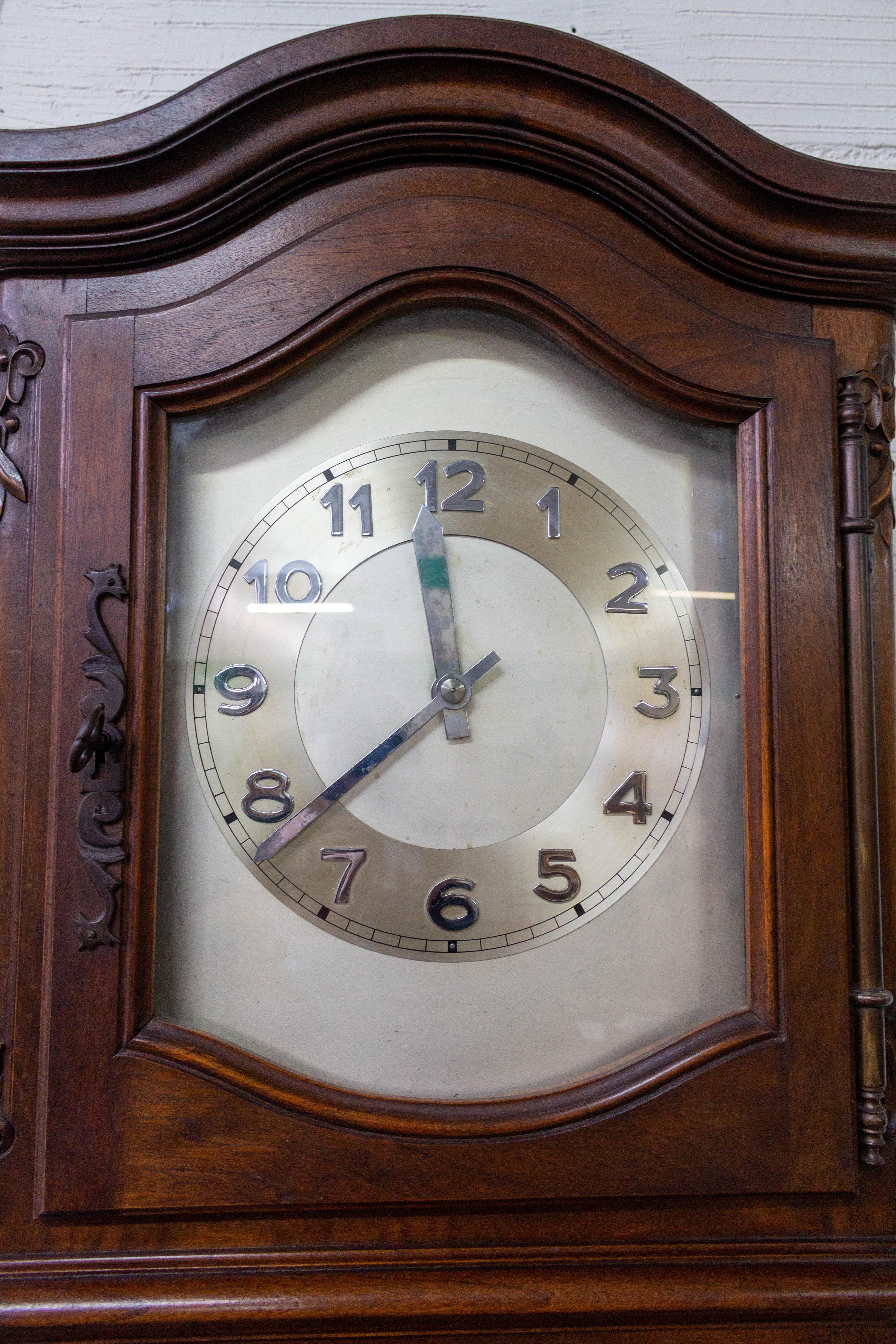 20th Century Mid Century French Longcase or Grandfather Clock Louis XV Style with Chime For Sale