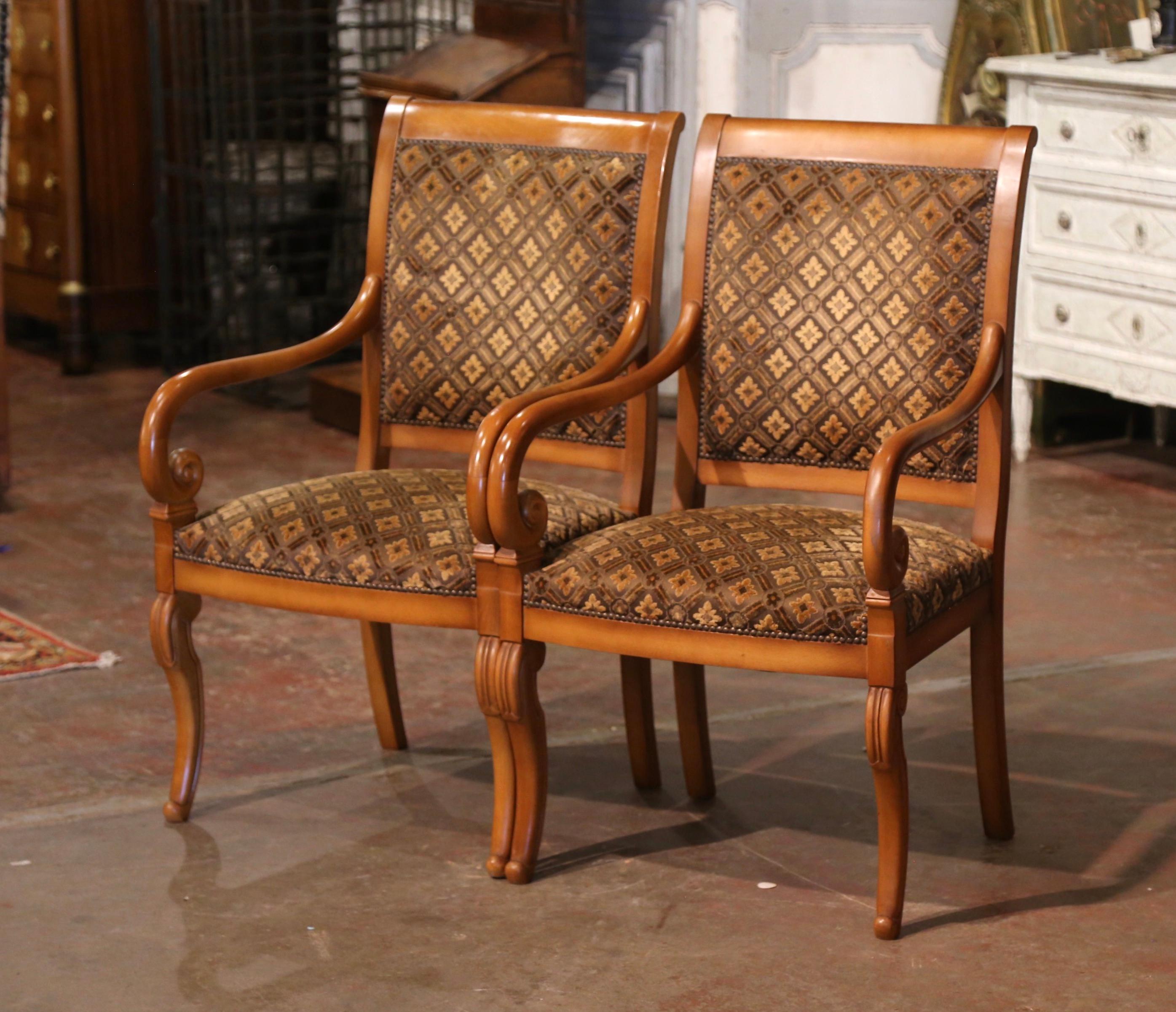 Mid-Century French Louis Philippe Carved Walnut Chairs and Armchairs-Set of Six 6
